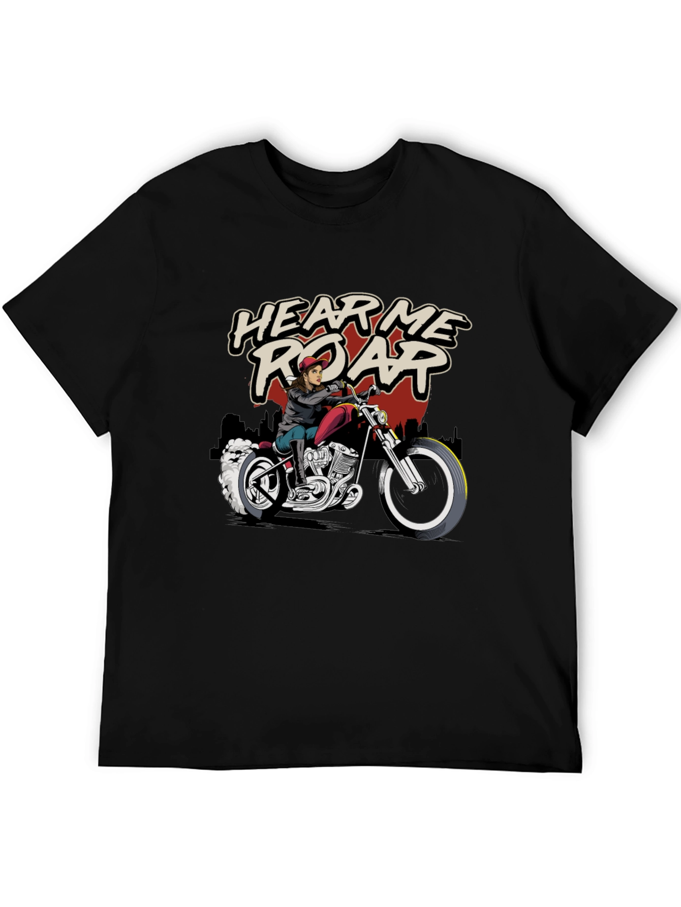 Hear Me Roar Biker T-Shirt - Black Cotton Tee