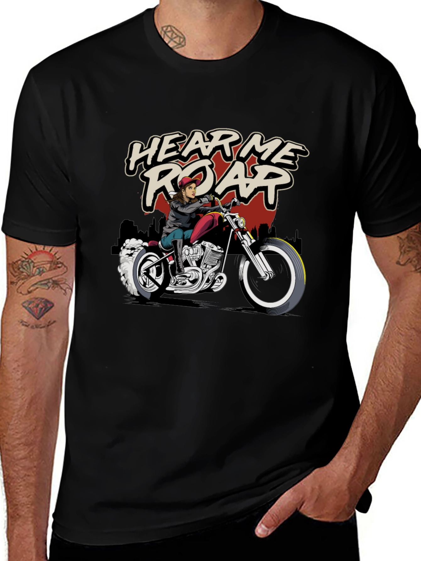 Hear Me Roar Biker T-Shirt - Black Cotton Tee