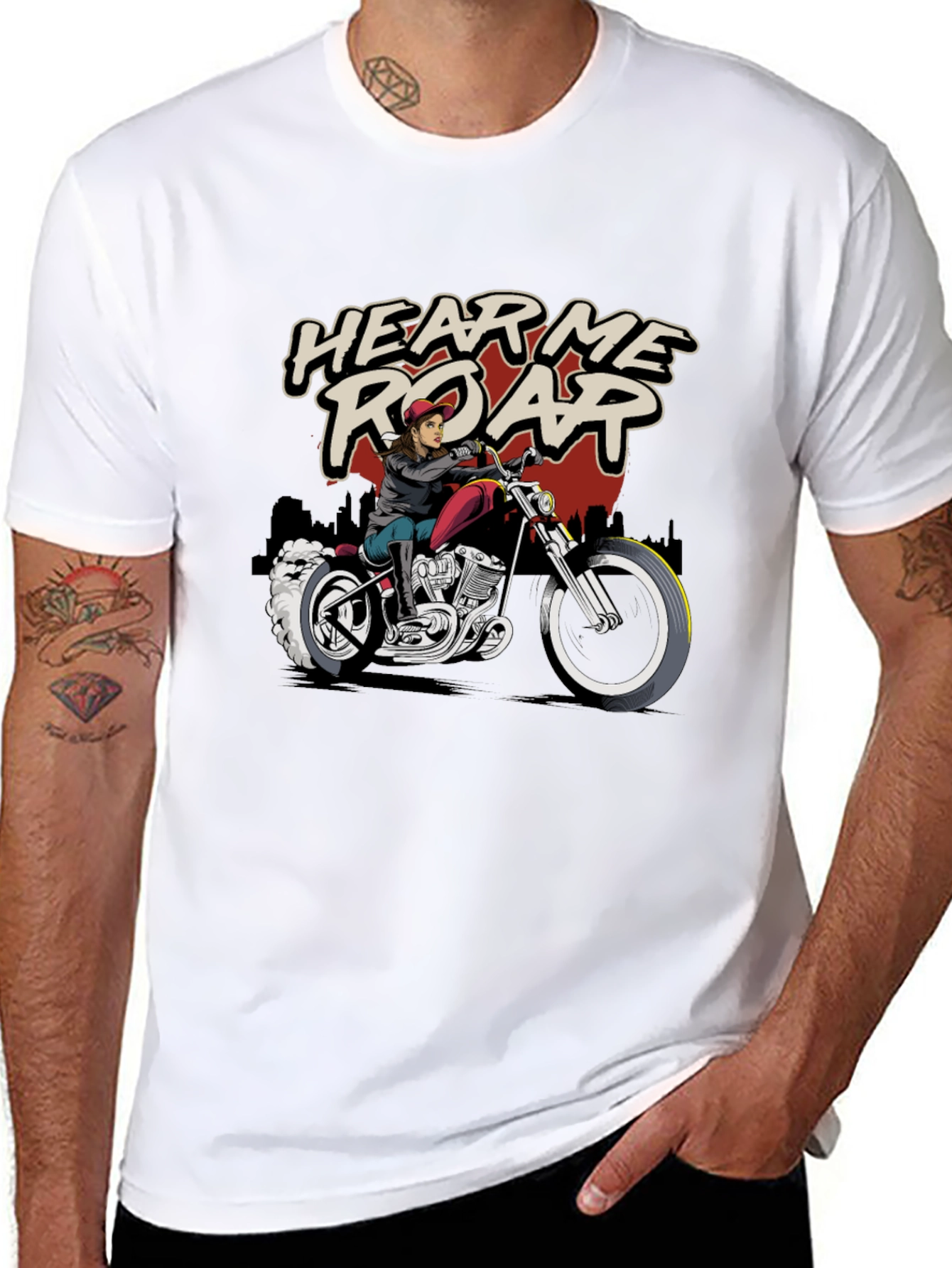 Hear Me Roar Biker T-Shirt - Black Cotton Tee
