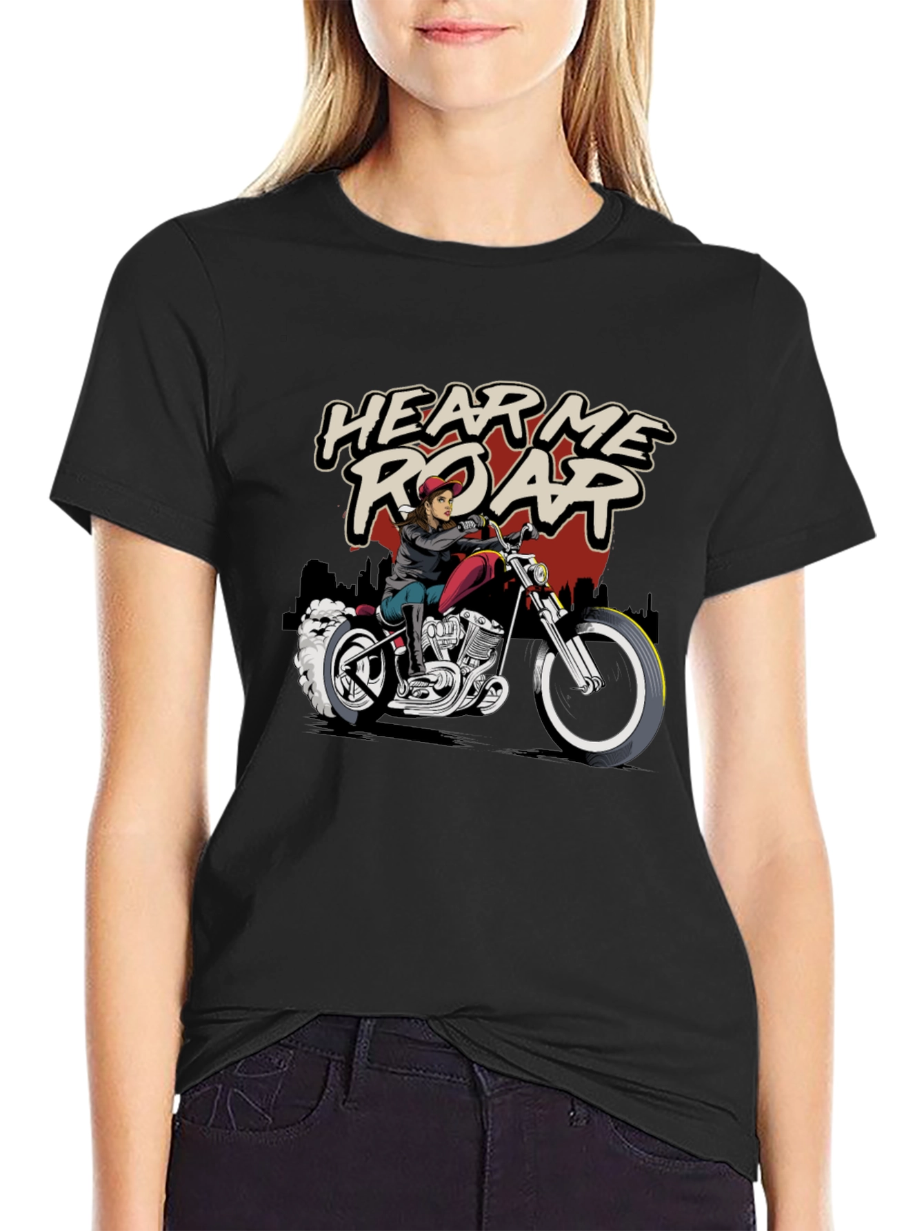 Hear Me Roar Biker T-Shirt - Black Cotton Tee