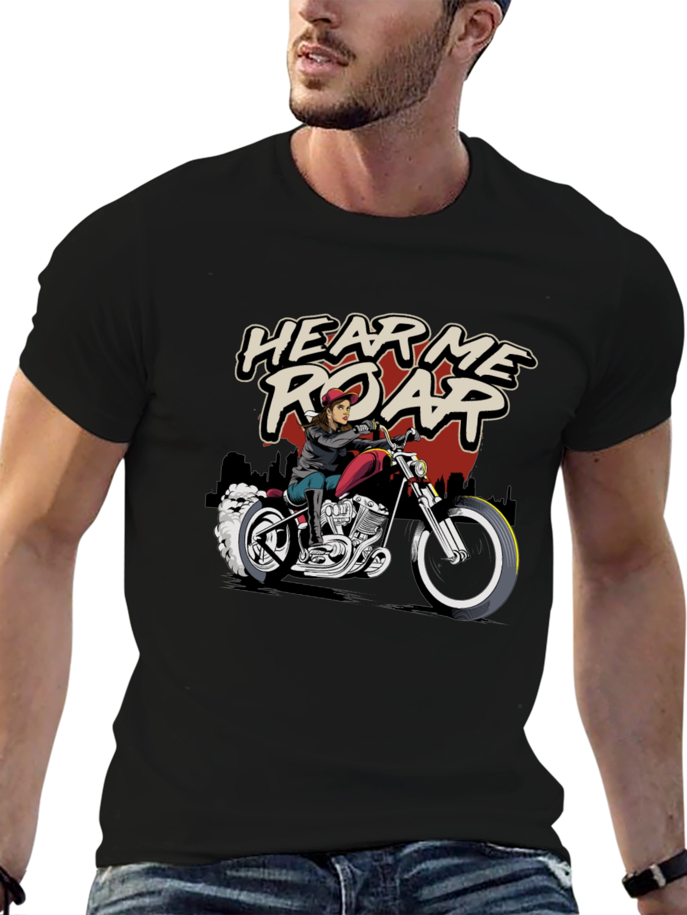 Hear Me Roar Biker T-Shirt - Black Cotton Tee