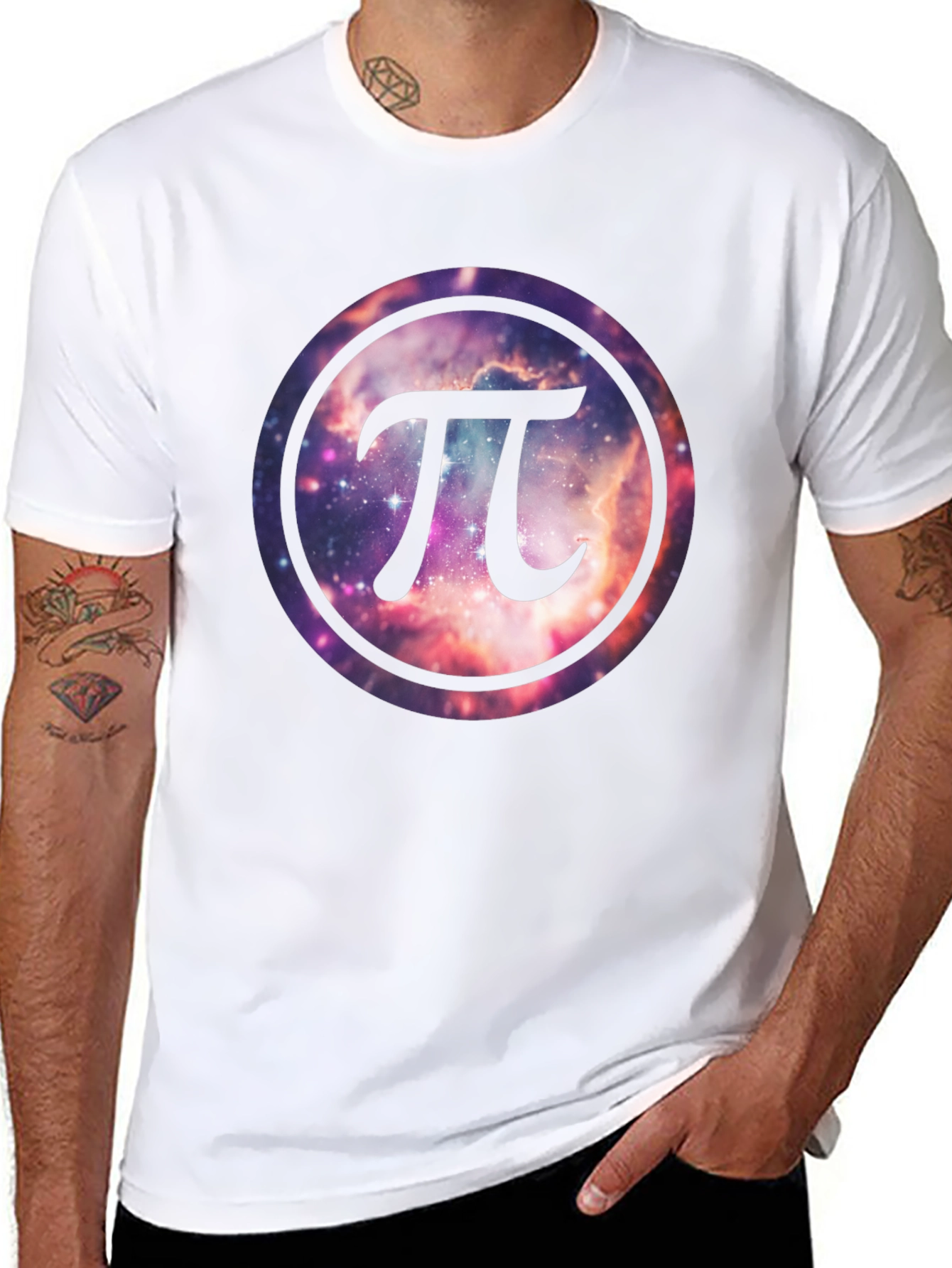 Cosmic Pi Symbol T-Shirt - Galaxy Design