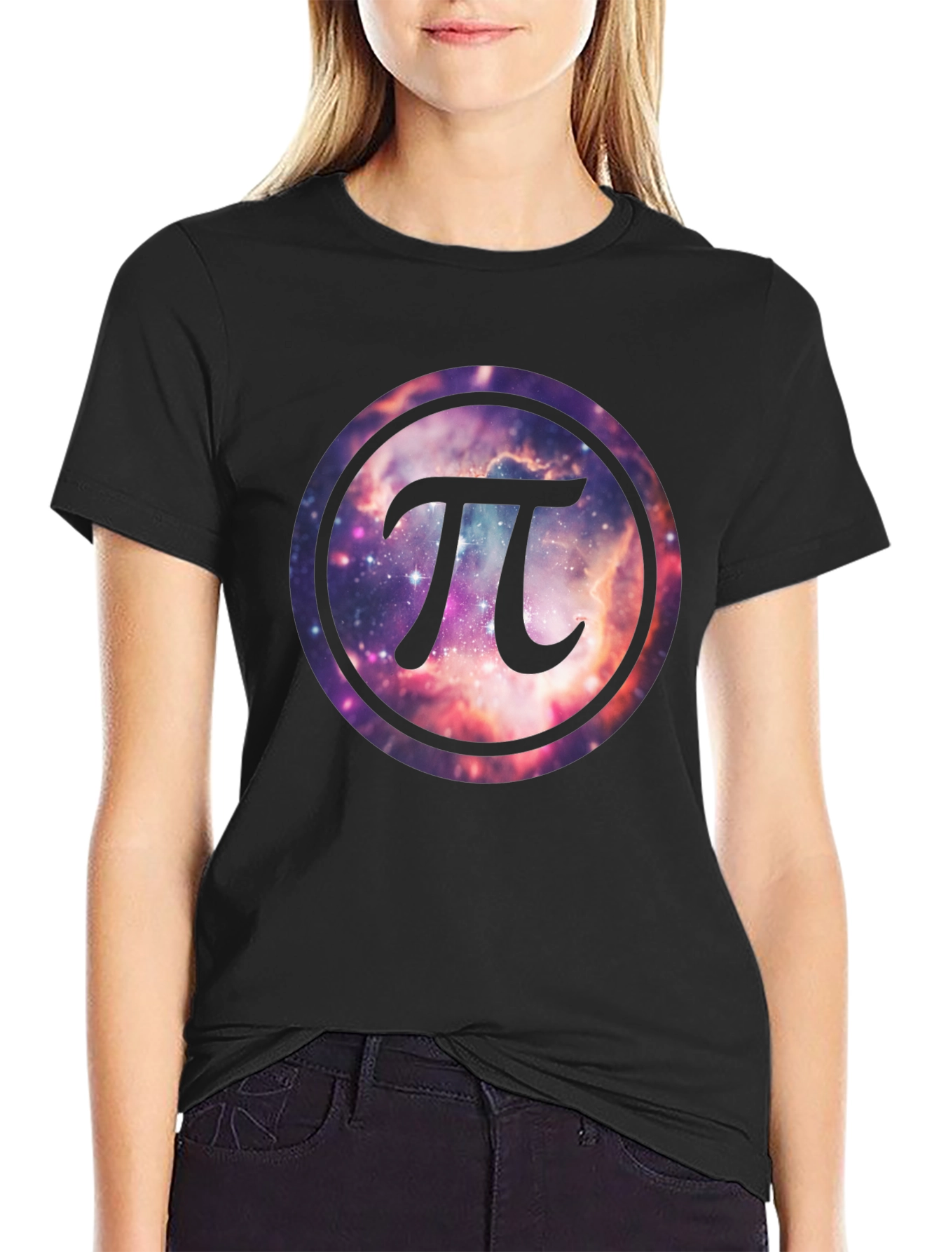 Cosmic Pi Symbol T-Shirt - Galaxy Design