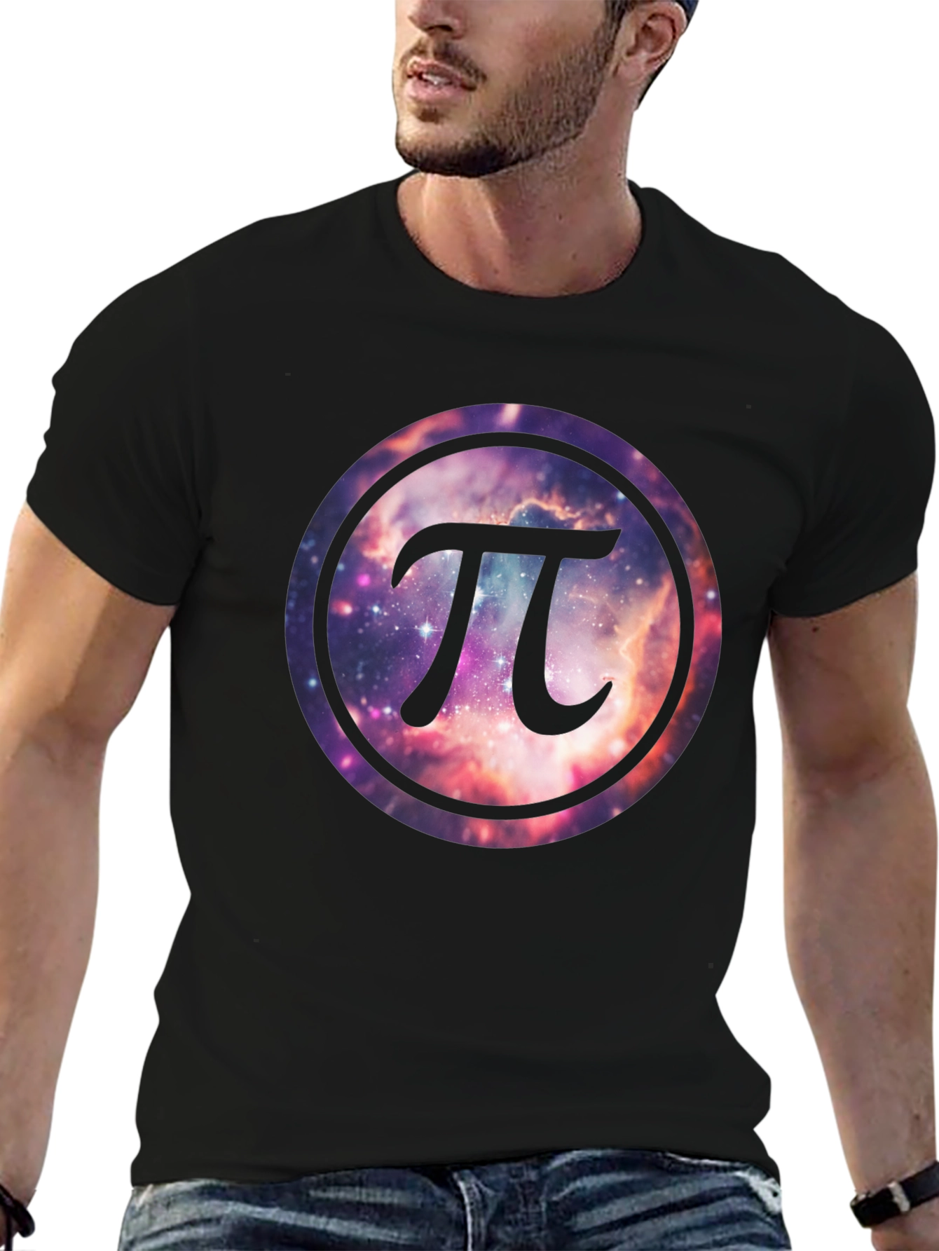 Cosmic Pi Symbol T-Shirt - Galaxy Design