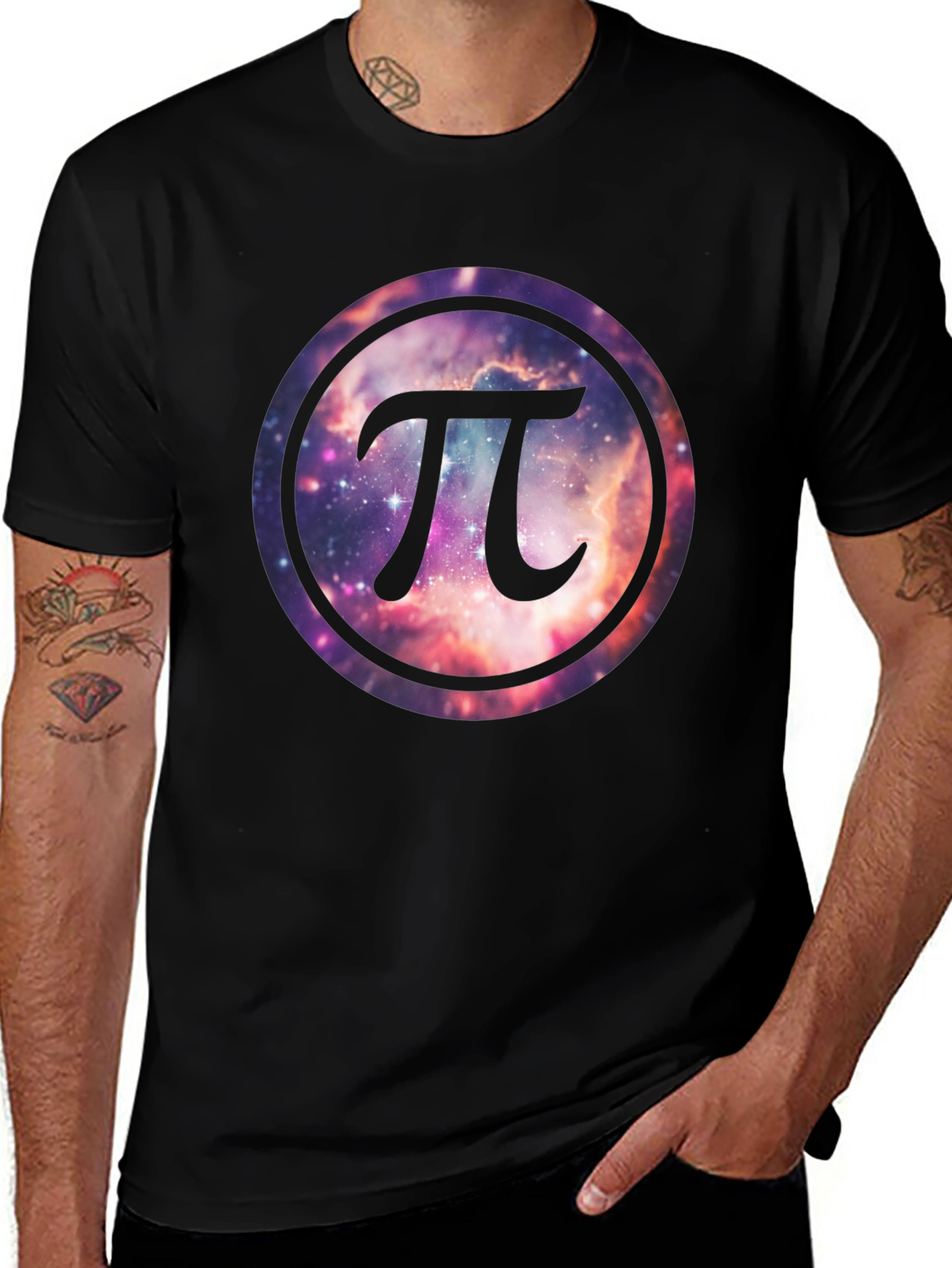 Cosmic Pi Symbol T-Shirt - Galaxy Design
