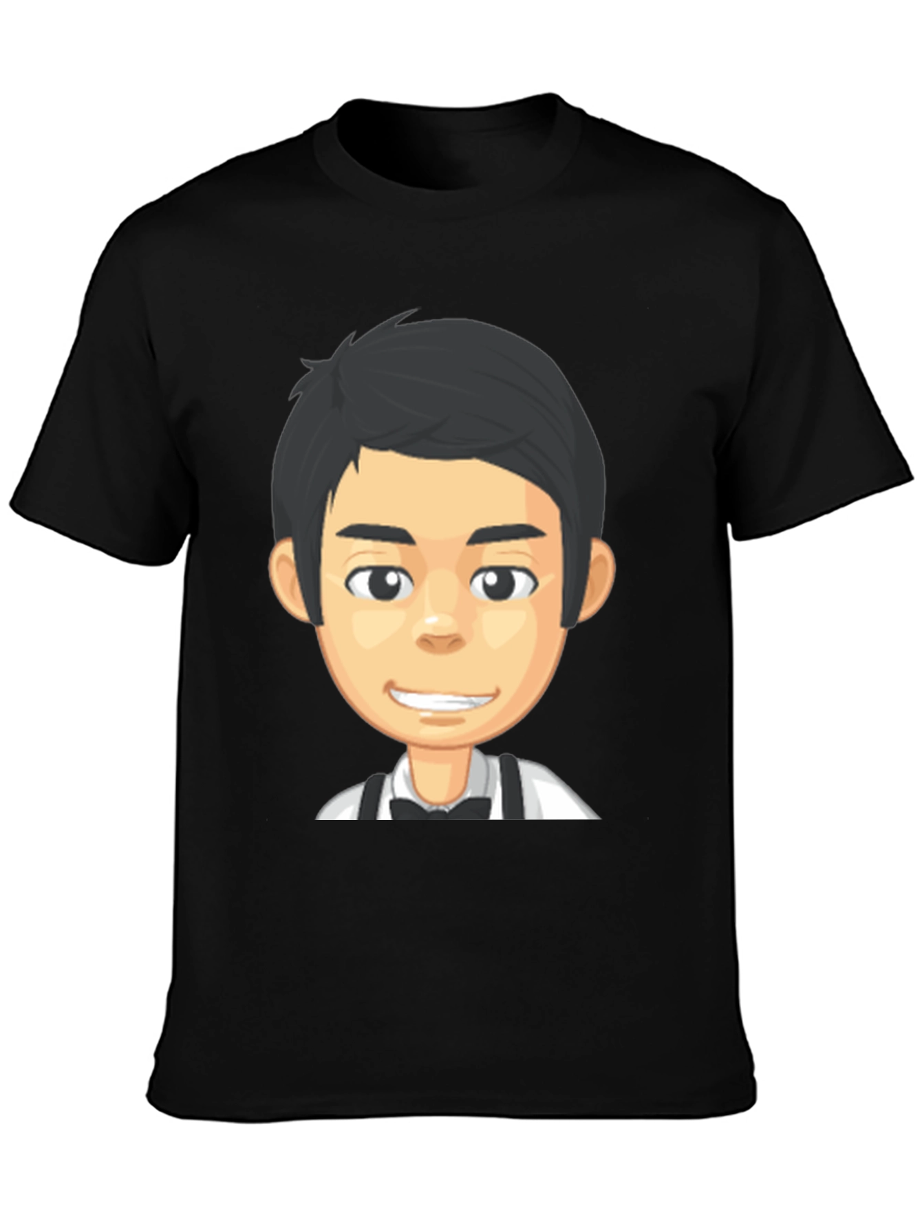 Cartoon Waiter Graphic Tee - Black Crew Neck T-Shirt