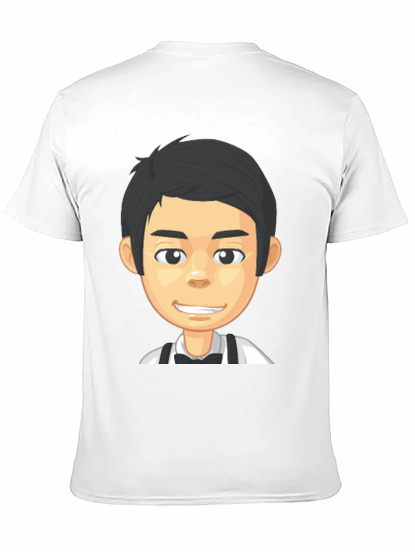 Cartoon Waiter Graphic Tee - Black Crew Neck T-Shirt