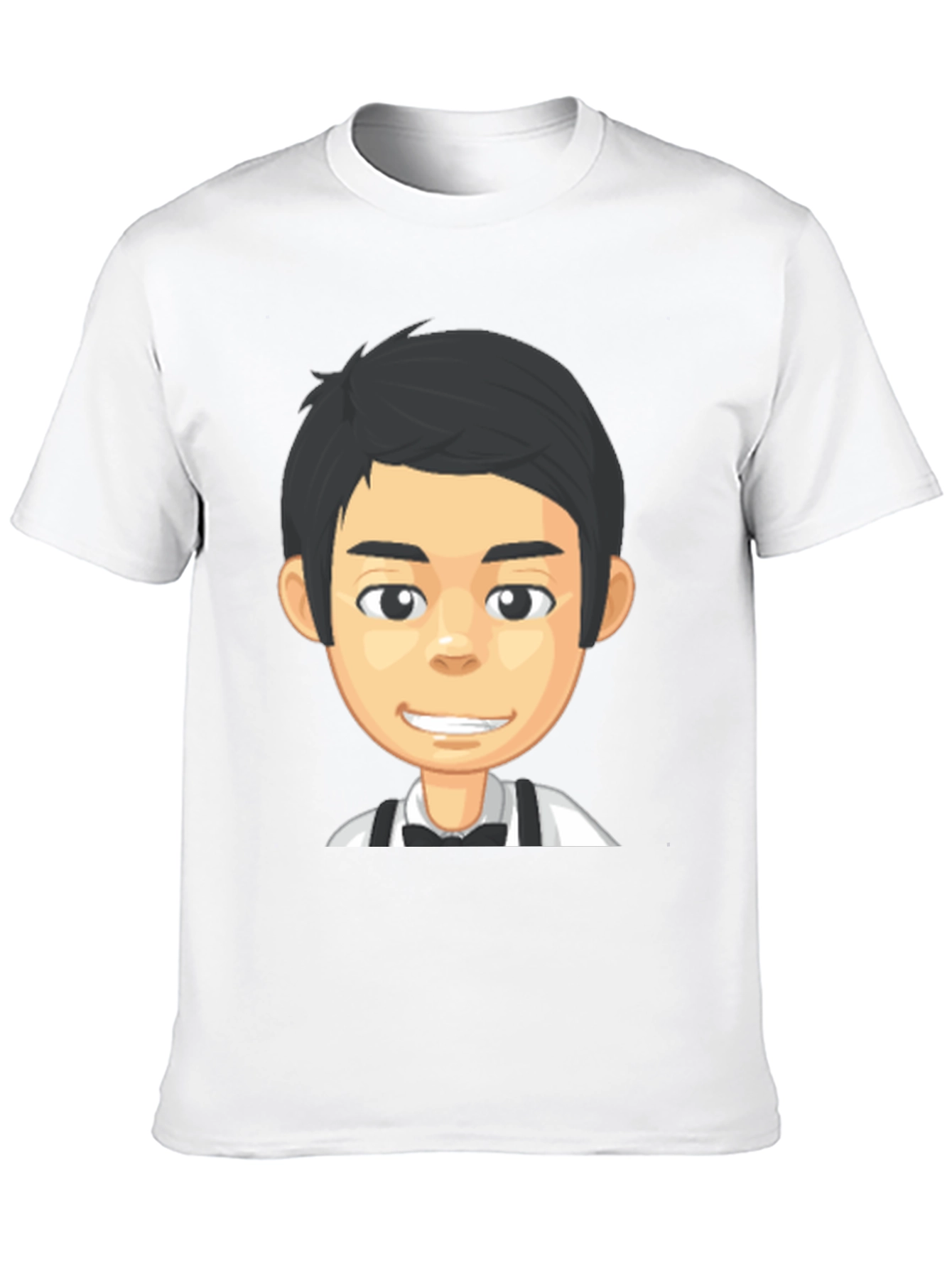 Cartoon Waiter Graphic Tee - Black Crew Neck T-Shirt