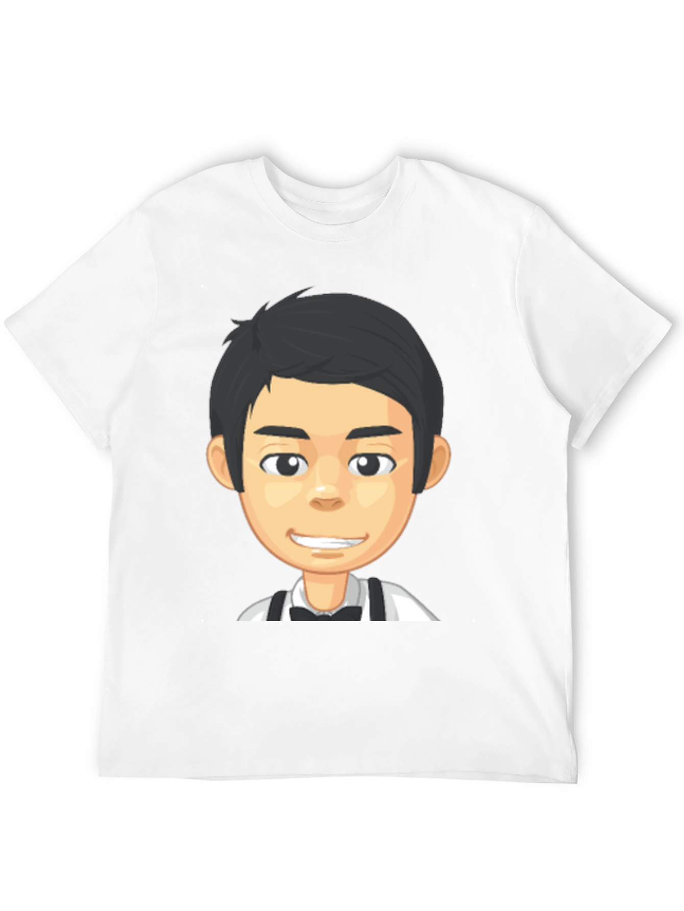 Cartoon Waiter Graphic Tee - Black Crew Neck T-Shirt