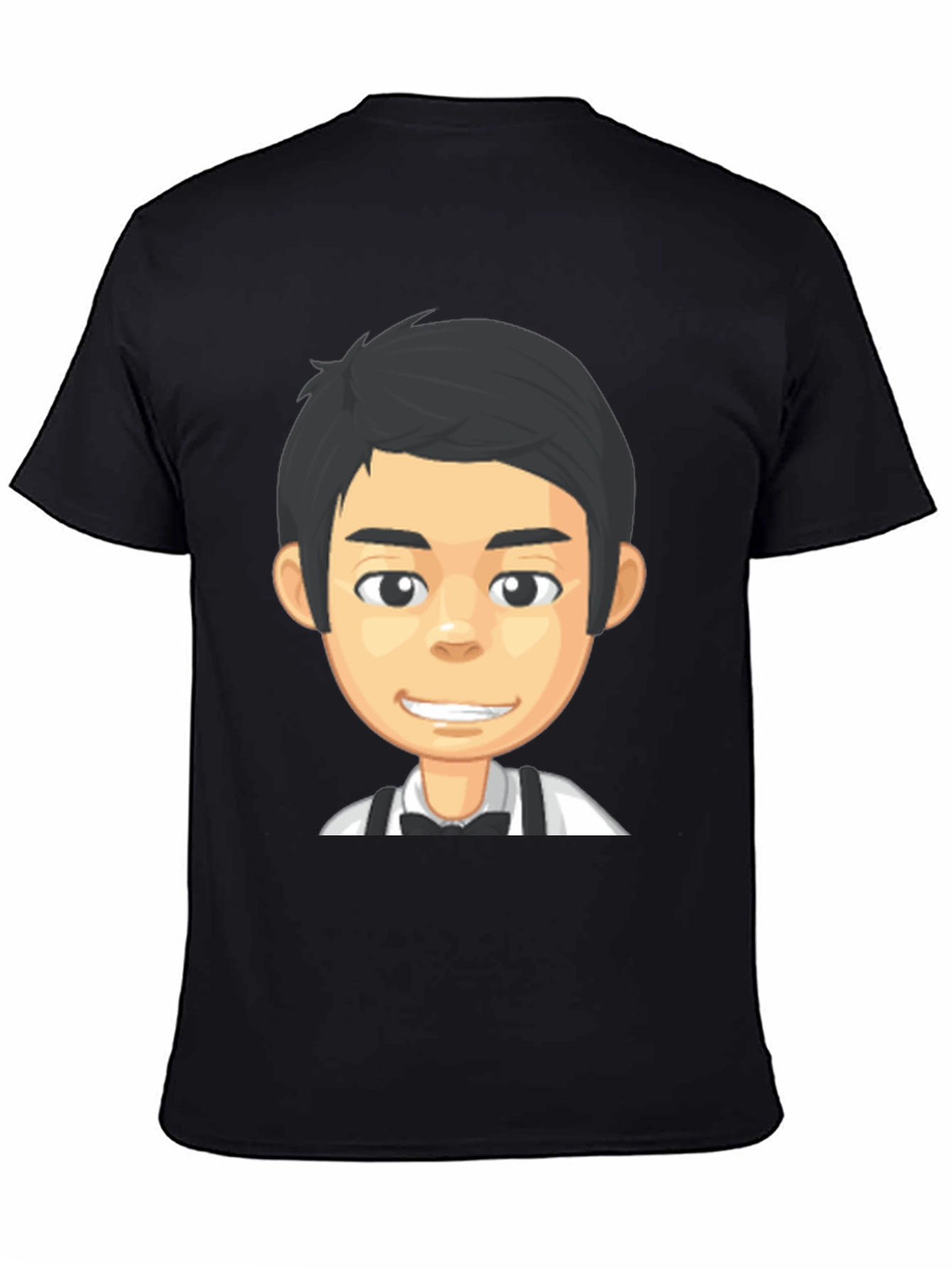 Cartoon Waiter Graphic Tee - Black Crew Neck T-Shirt