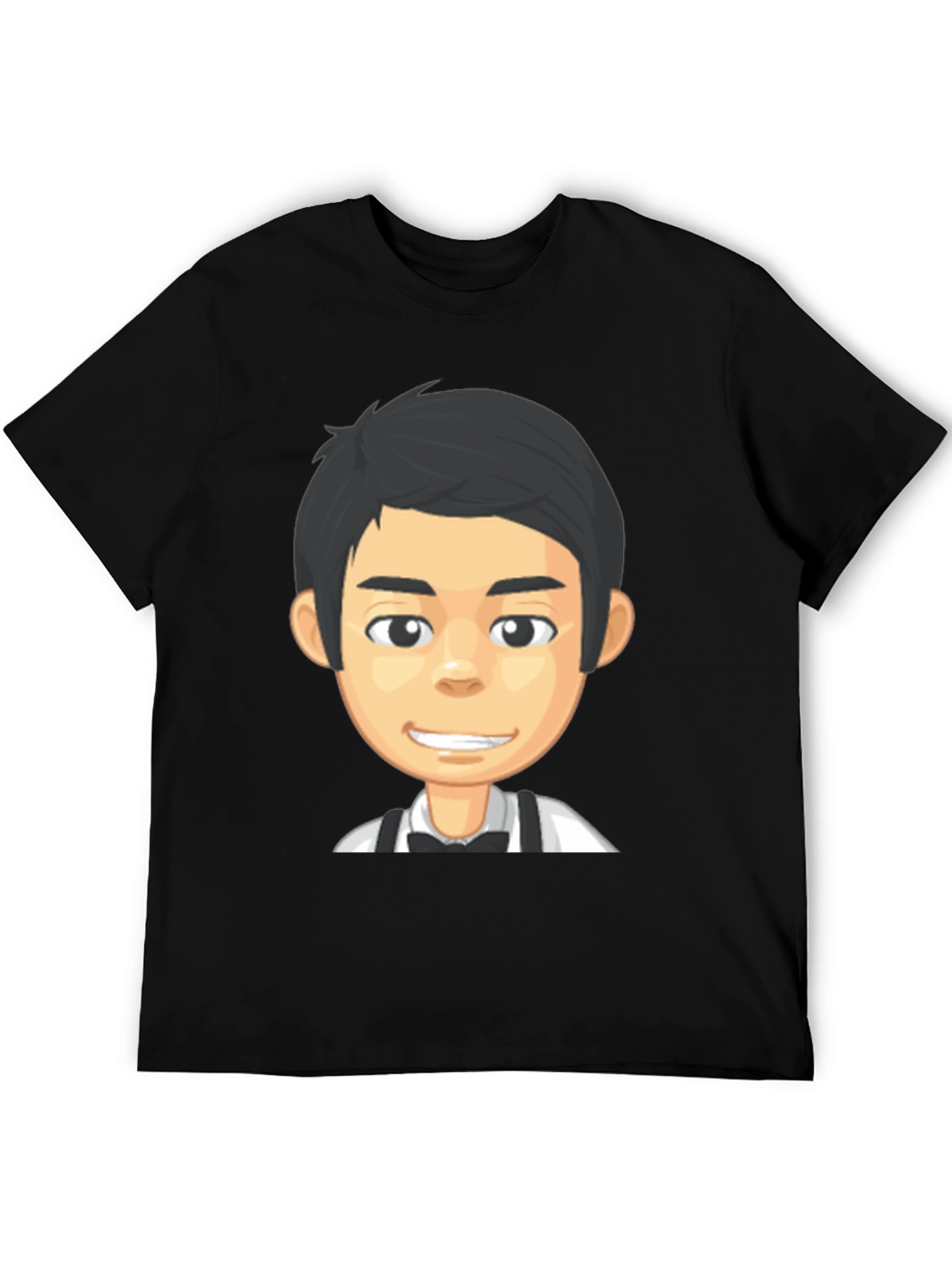 Cartoon Waiter Graphic Tee - Black Crew Neck T-Shirt