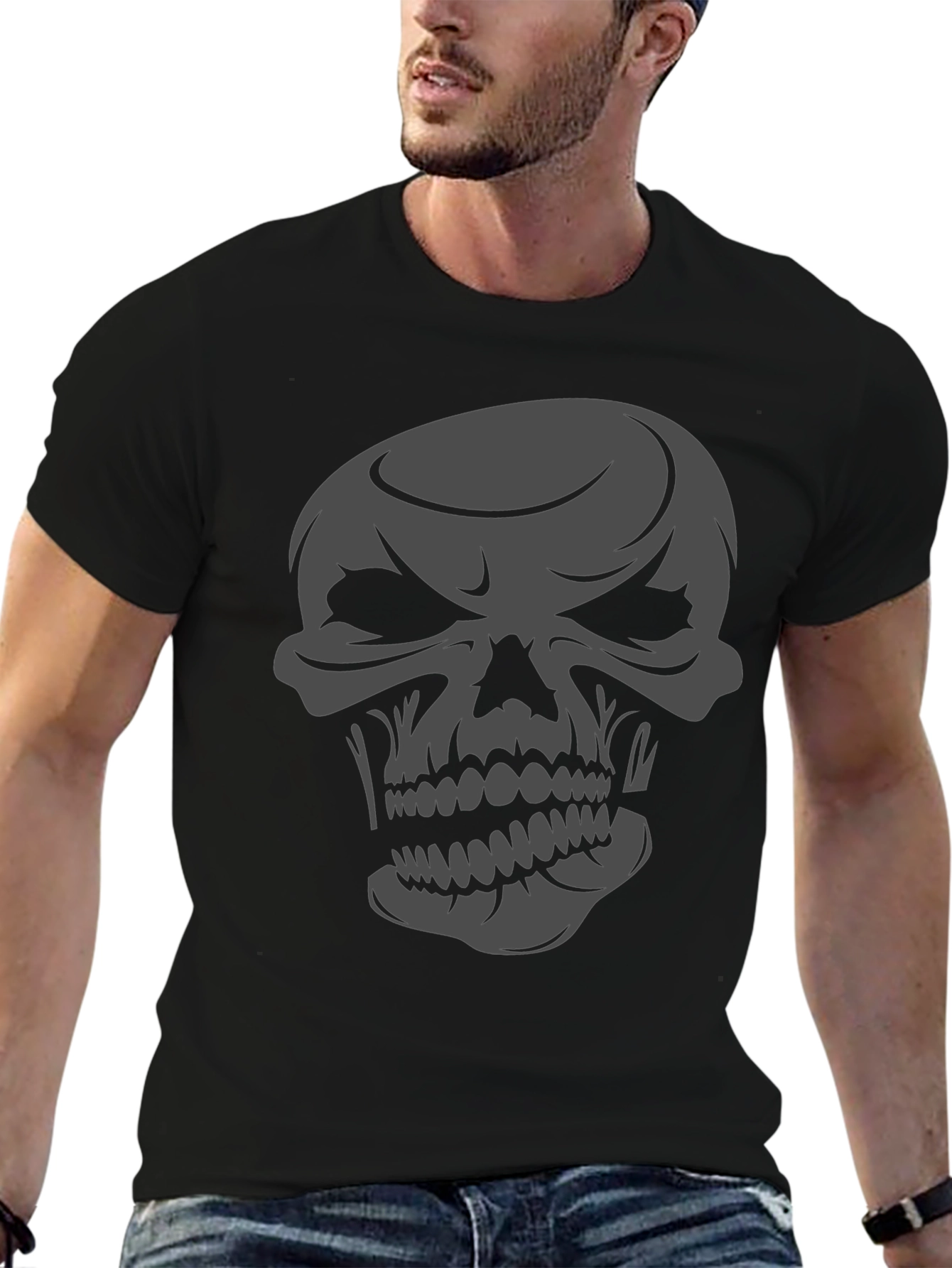 Skull Graphic Tee - Mens Casual Black T-Shirt