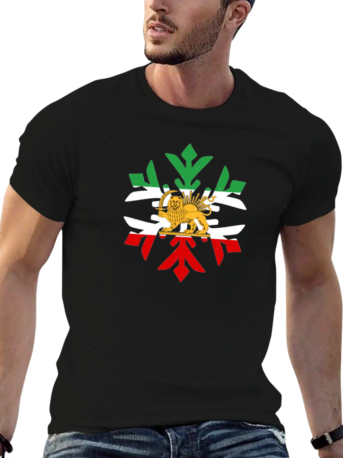 Lion and Sun Emblem T-Shirt - Black