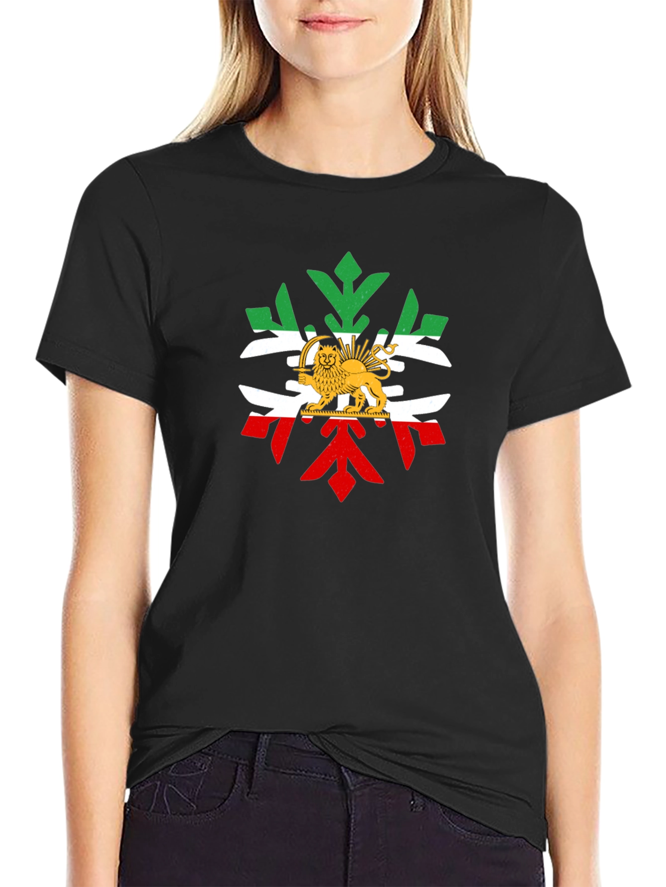 Lion and Sun Emblem T-Shirt - Black