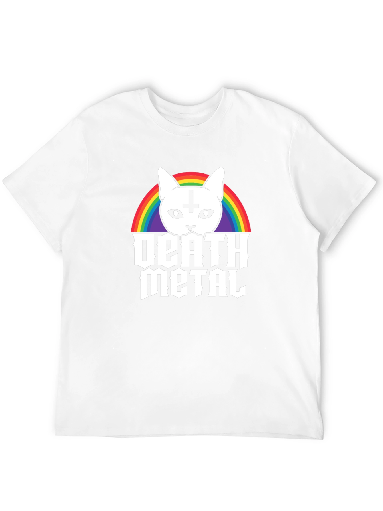 Death Metal Cat T-Shirt - Rainbow Satanic Kitten Tee