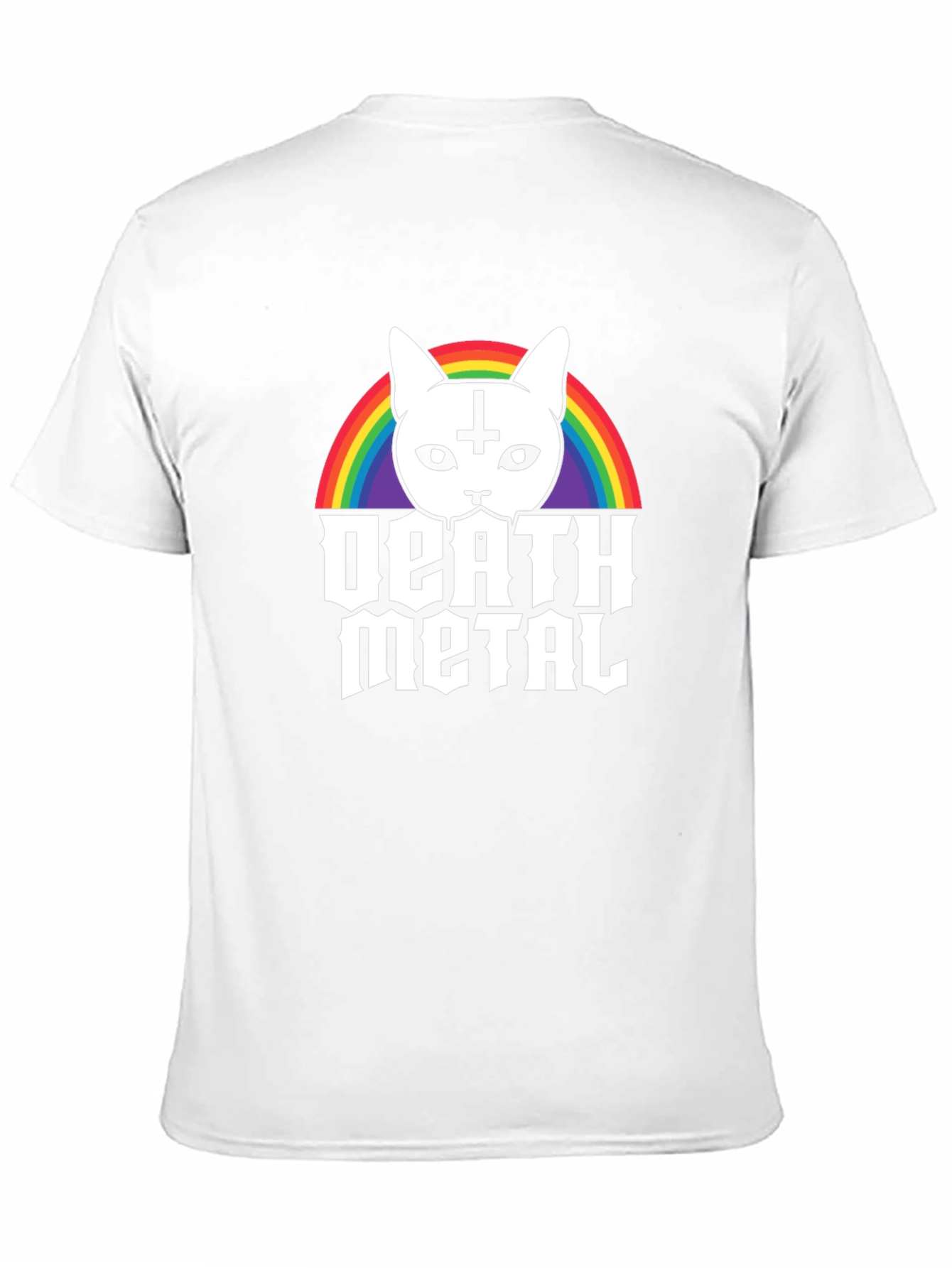 Death Metal Cat T-Shirt - Rainbow Satanic Kitten Tee