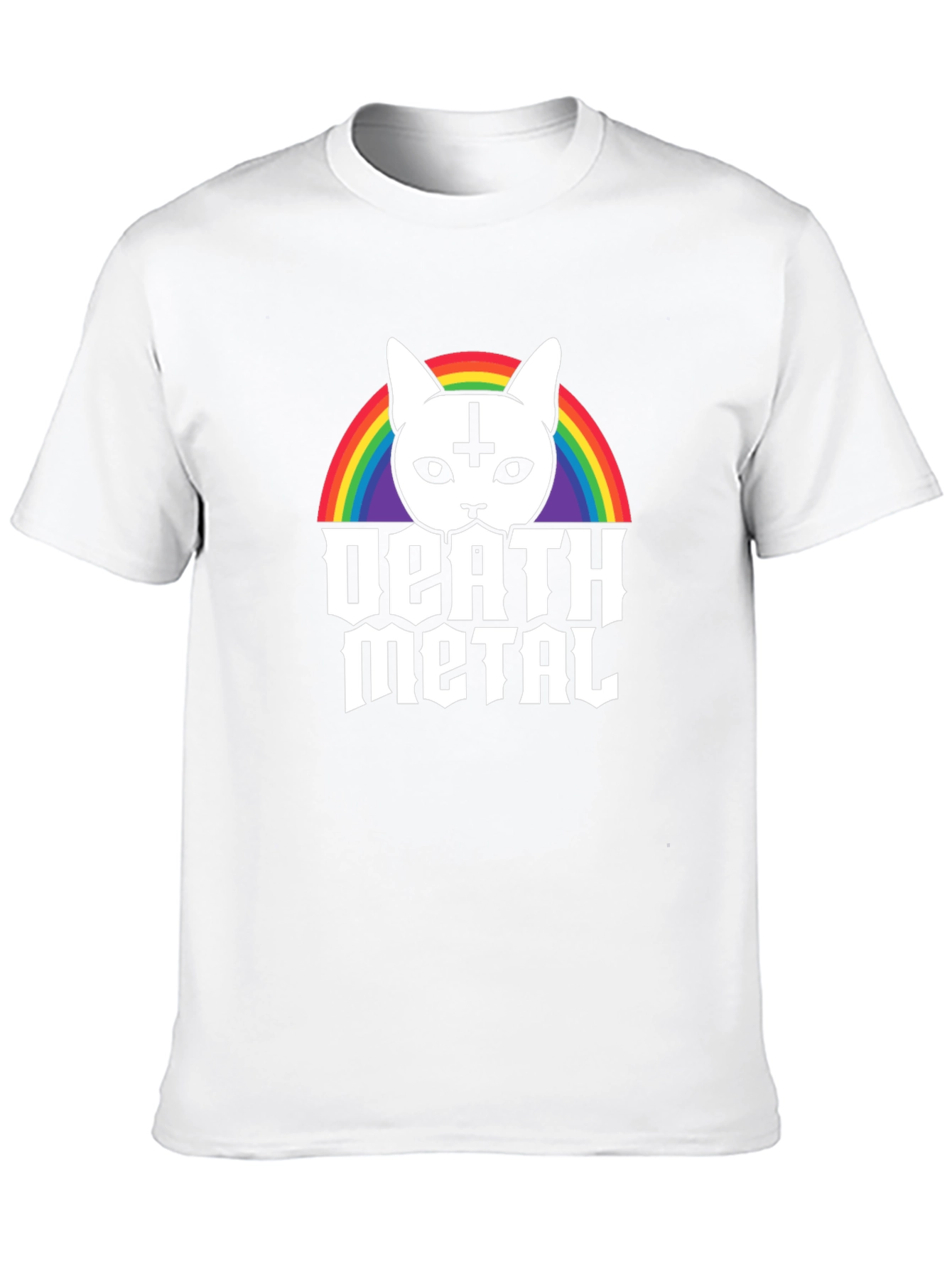 Death Metal Cat T-Shirt - Rainbow Satanic Kitten Tee