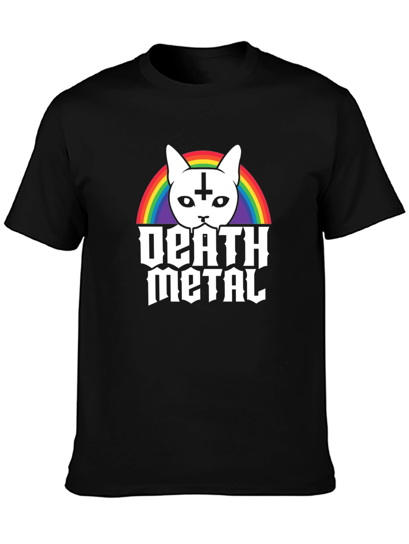 Death Metal Cat T-Shirt - Rainbow Satanic Kitten Tee