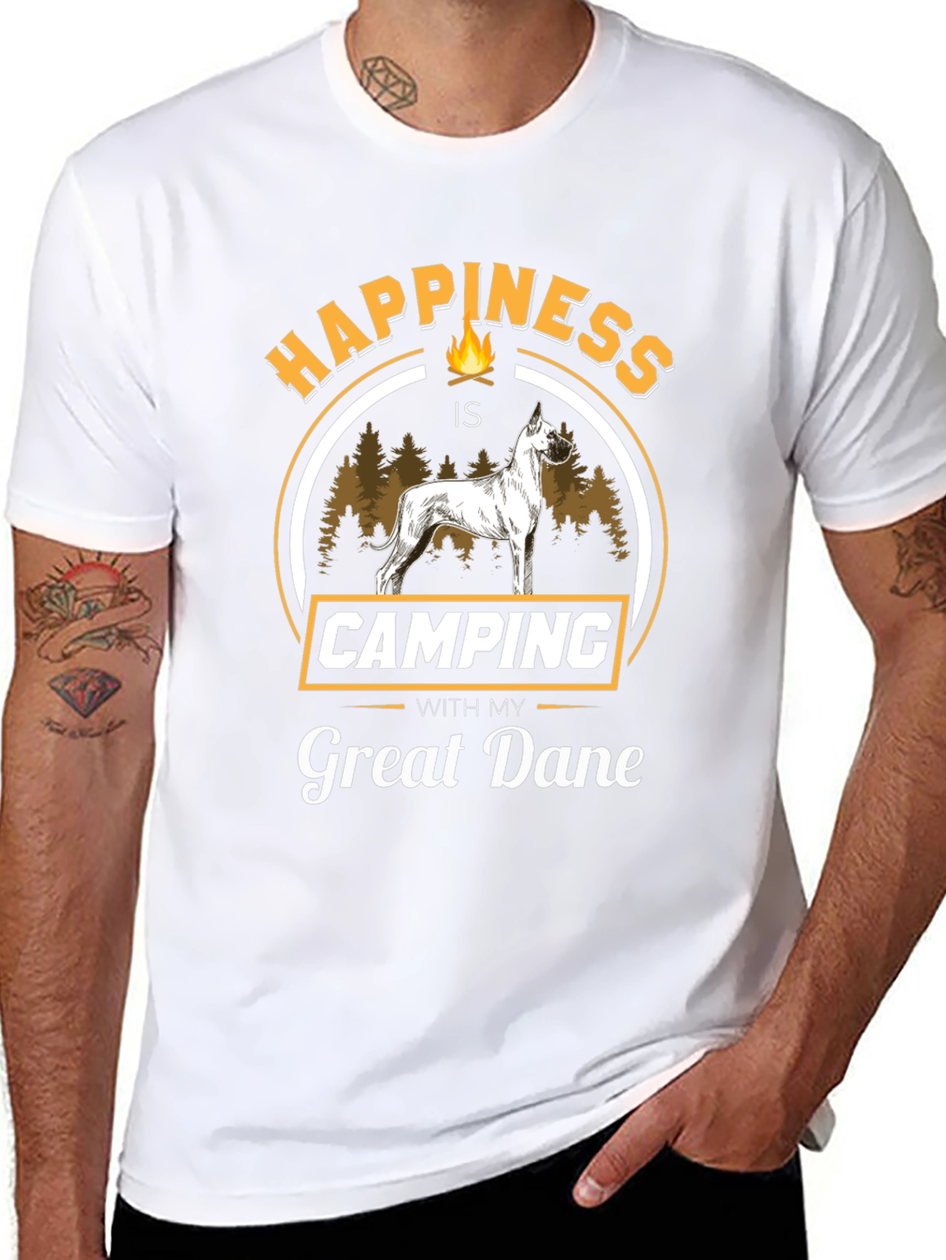 Happiness is Camping With My Great Dane Black T-Shirt