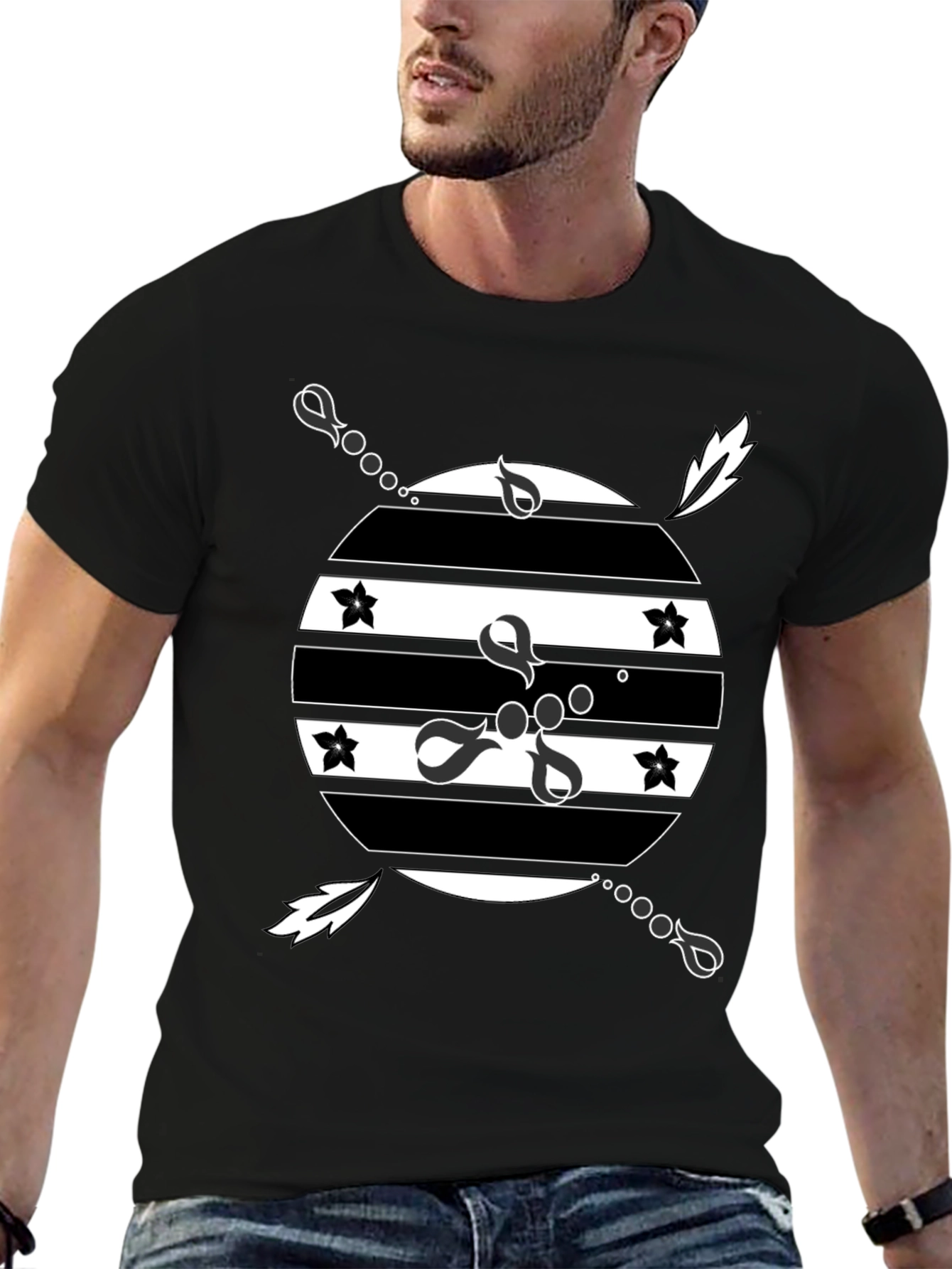Mens Black Graphic T-Shirt - Retro Design