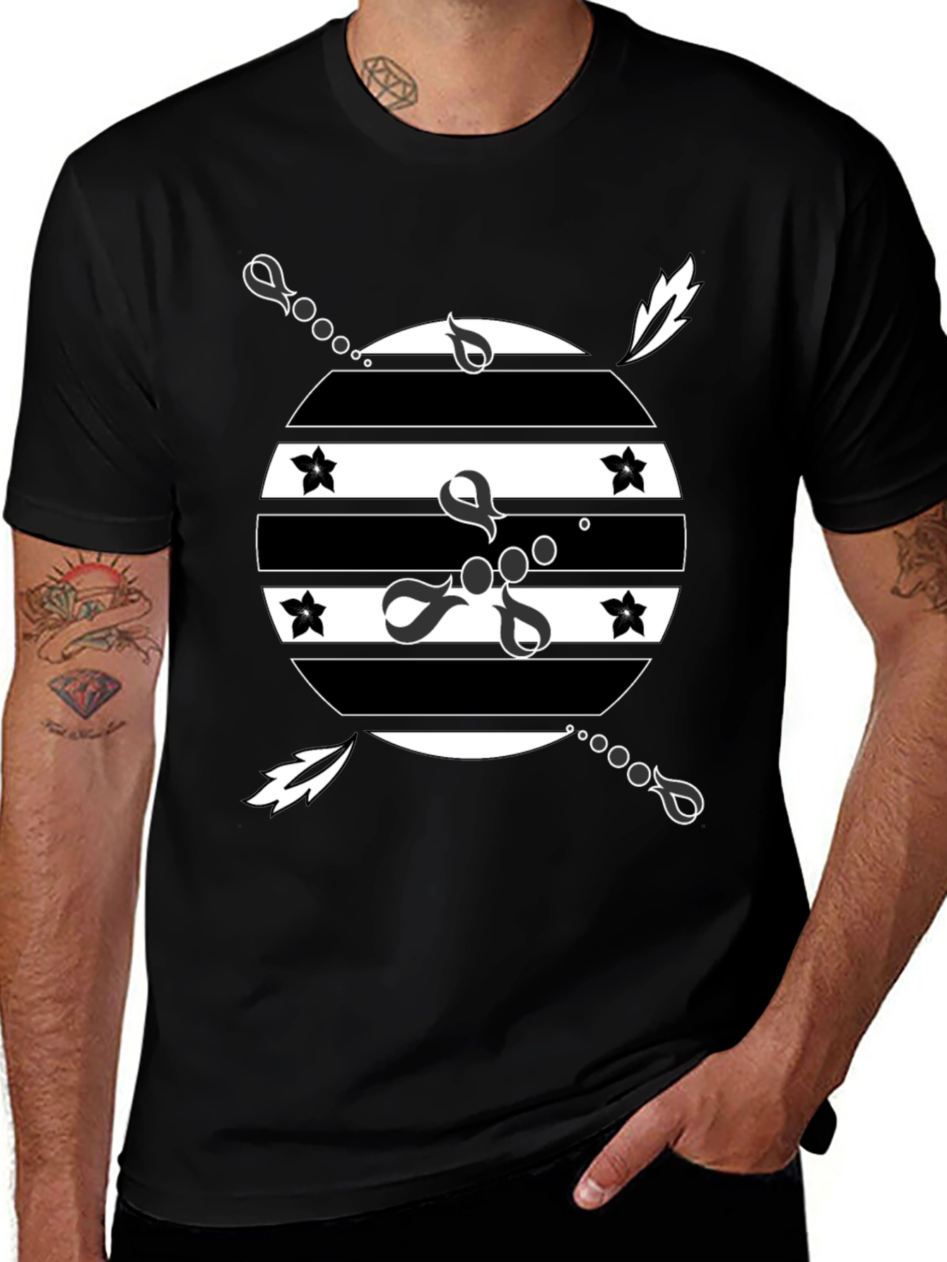 Mens Black Graphic T-Shirt - Retro Design