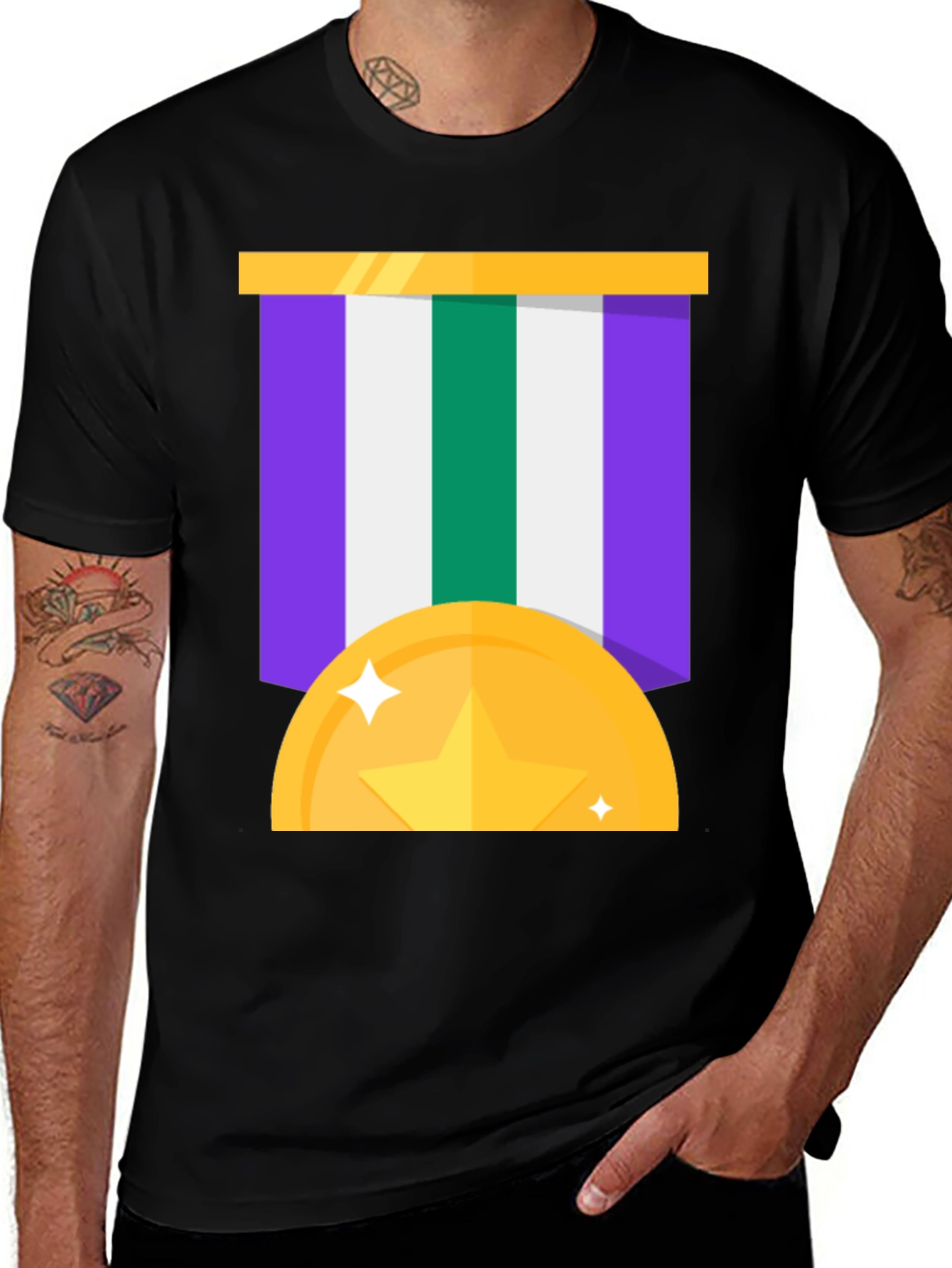Award Medal Graphic Tee - Black Cotton Blend