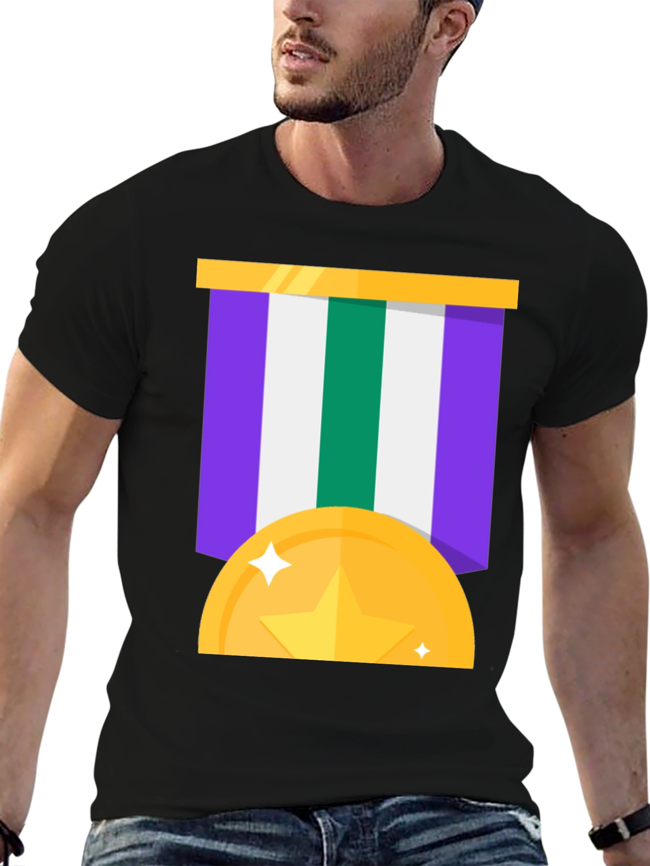 Award Medal Graphic Tee - Black Cotton Blend