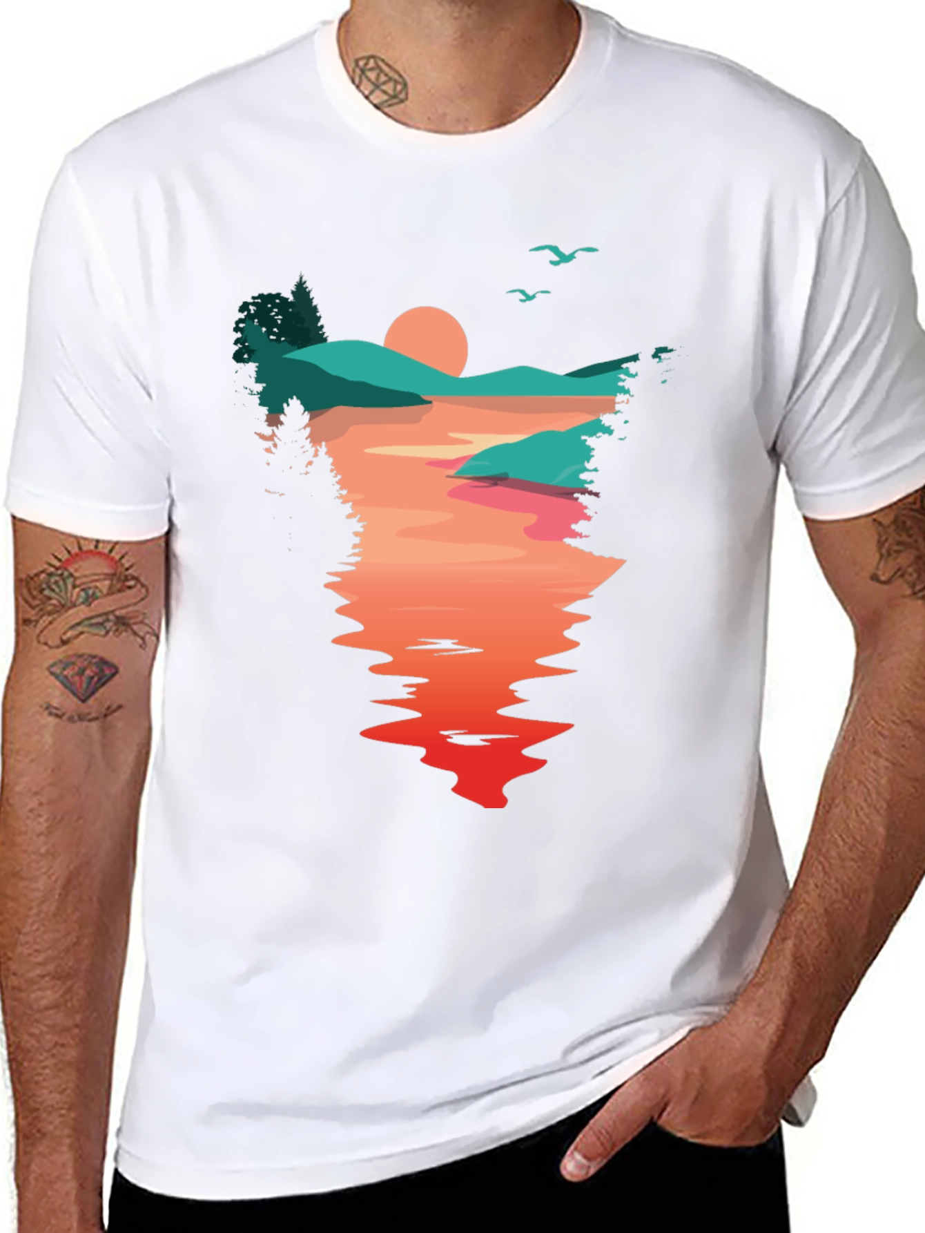 Sunset Lake Graphic Tee - Nature Lovers T-Shirt