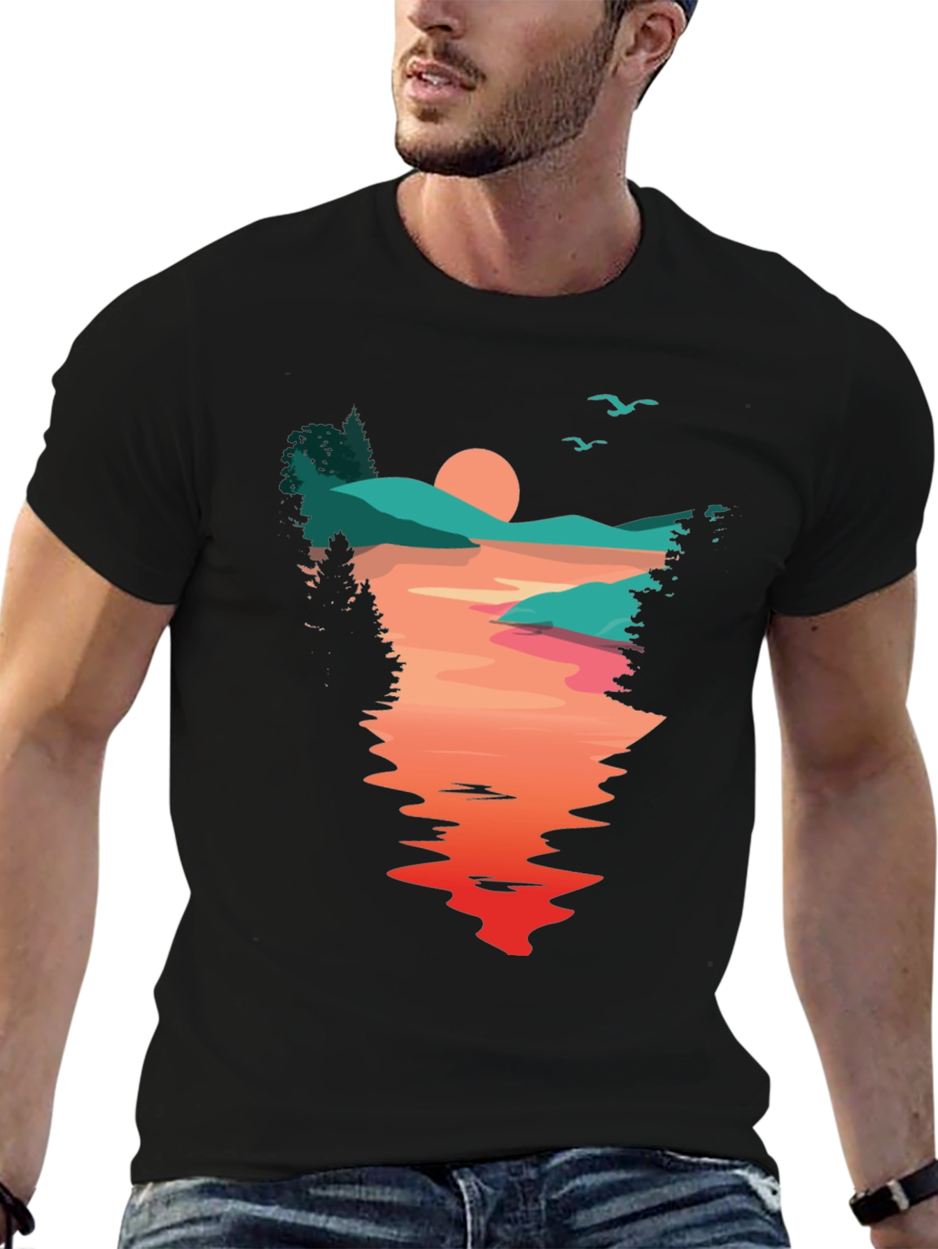 Sunset Lake Graphic Tee - Nature Lovers T-Shirt