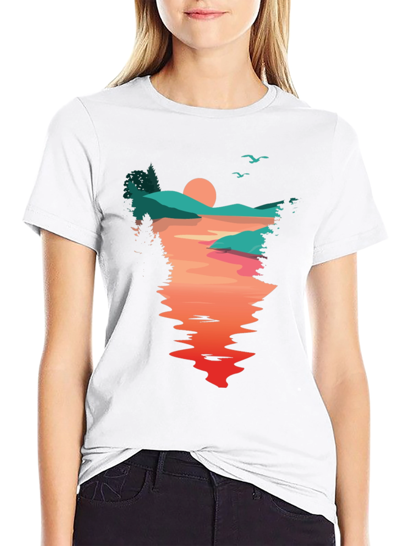 Sunset Lake Graphic Tee - Nature Lovers T-Shirt