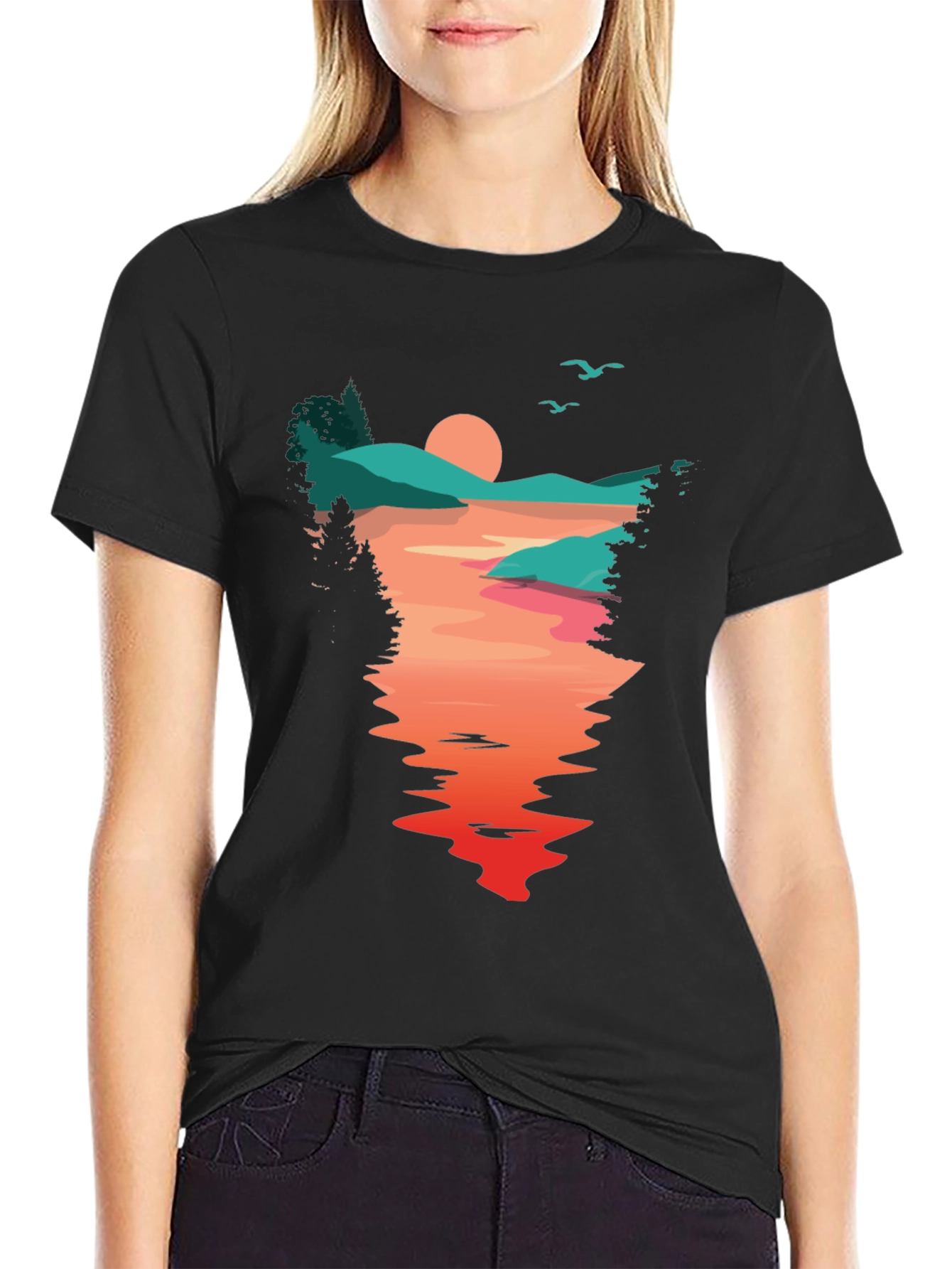 Sunset Lake Graphic Tee - Nature Lovers T-Shirt