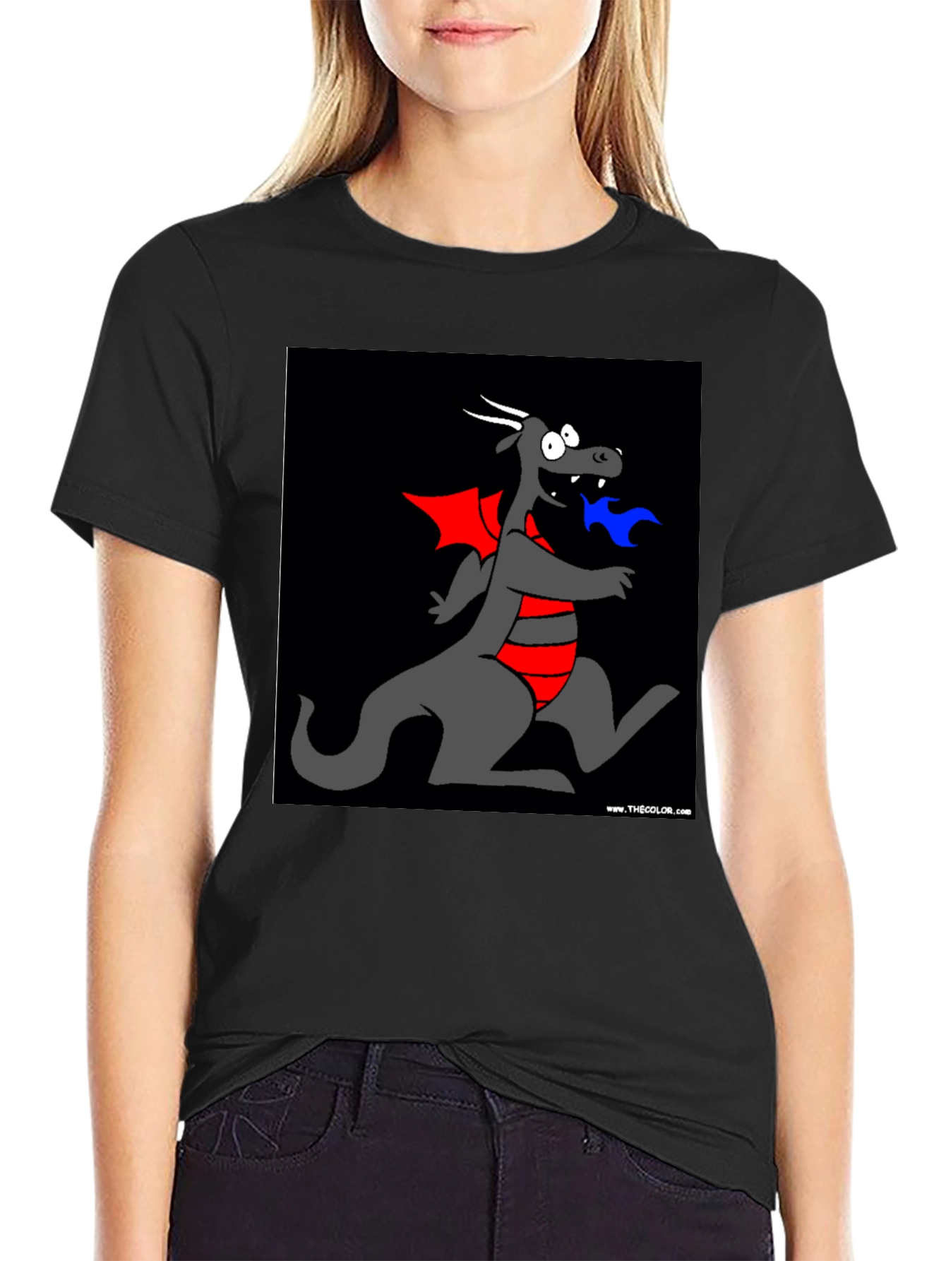 Cartoon Dragon Graphic Tee - Black T-Shirt