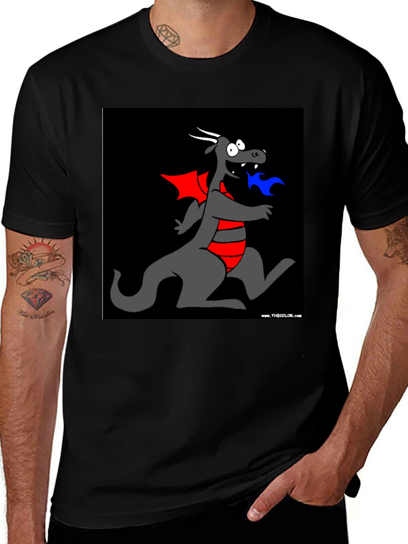 Cartoon Dragon Graphic Tee - Black T-Shirt