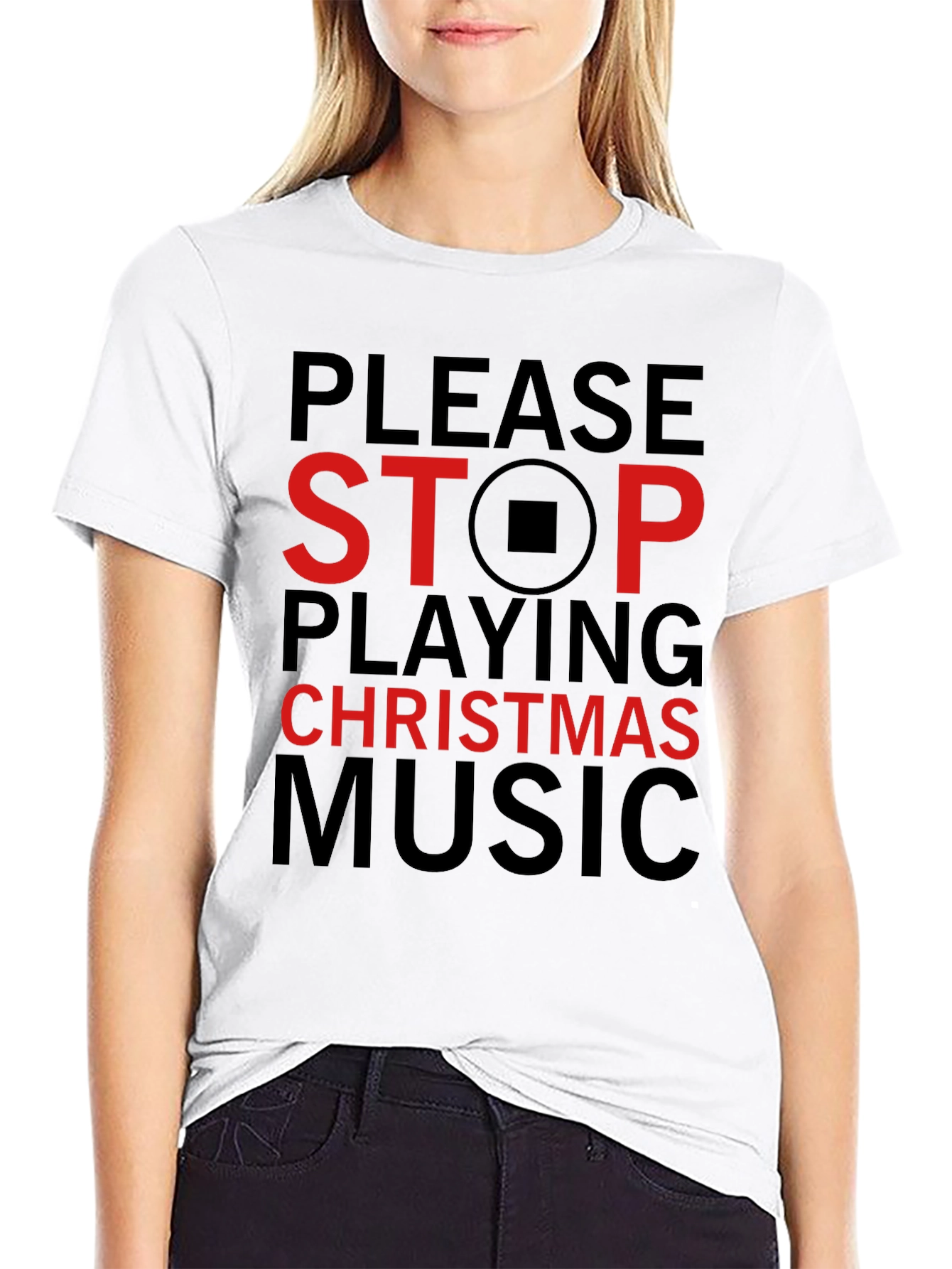 Stop Christmas Music T-Shirt - Black Cotton Blend