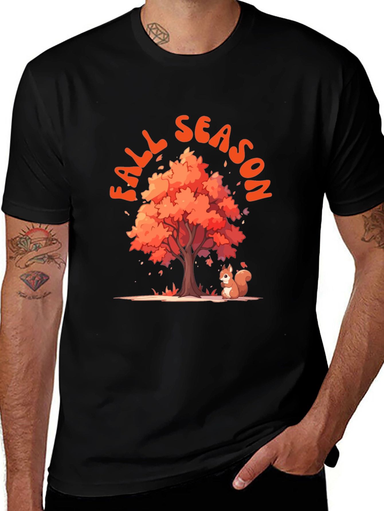 Fall Season Tree and Squirrel Graphic Tee