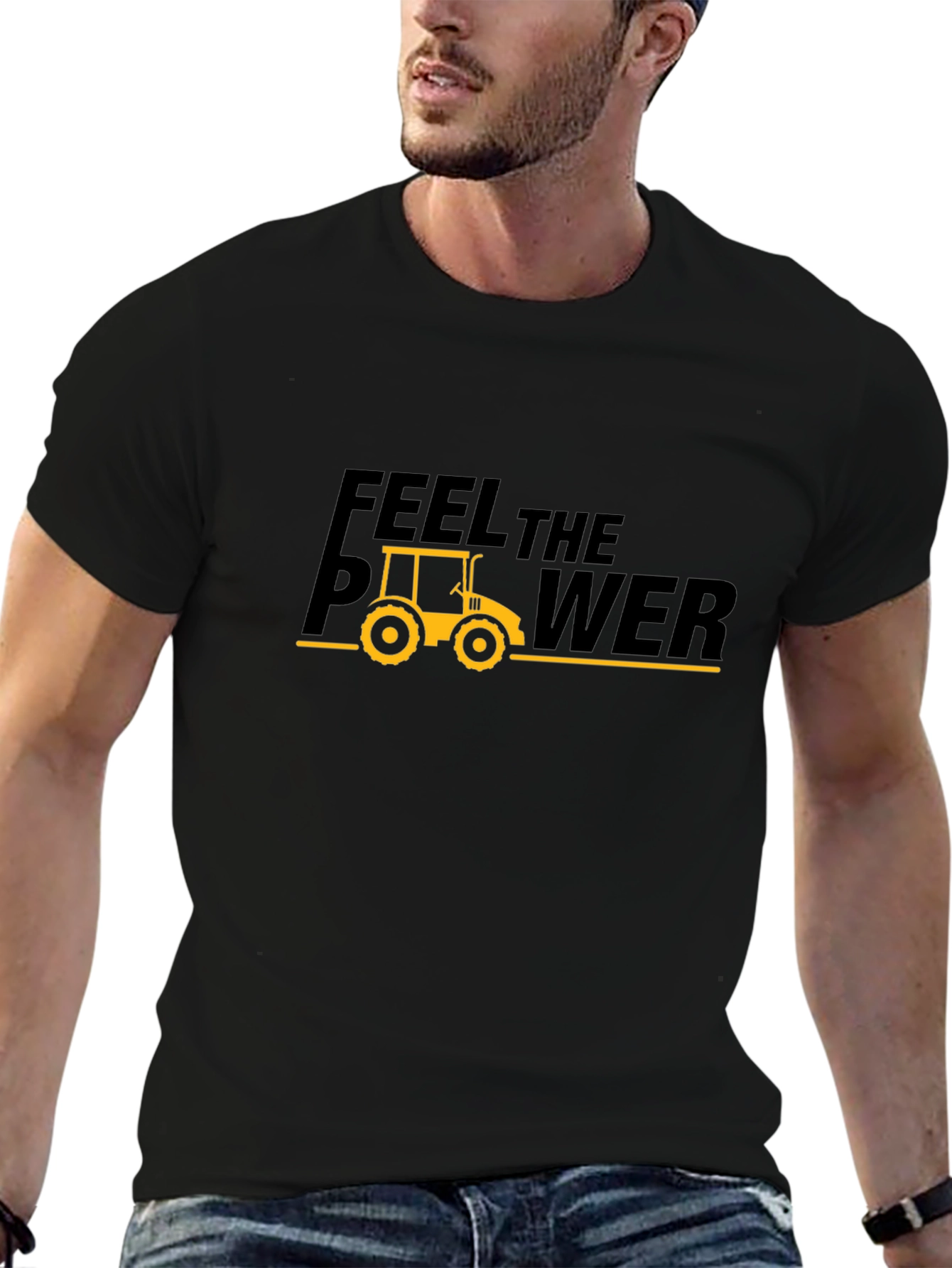 Feel The Power Tractor Graphic Tee - Black