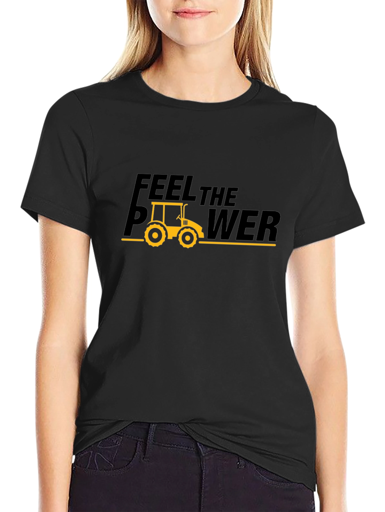 Feel The Power Tractor Graphic Tee - Black