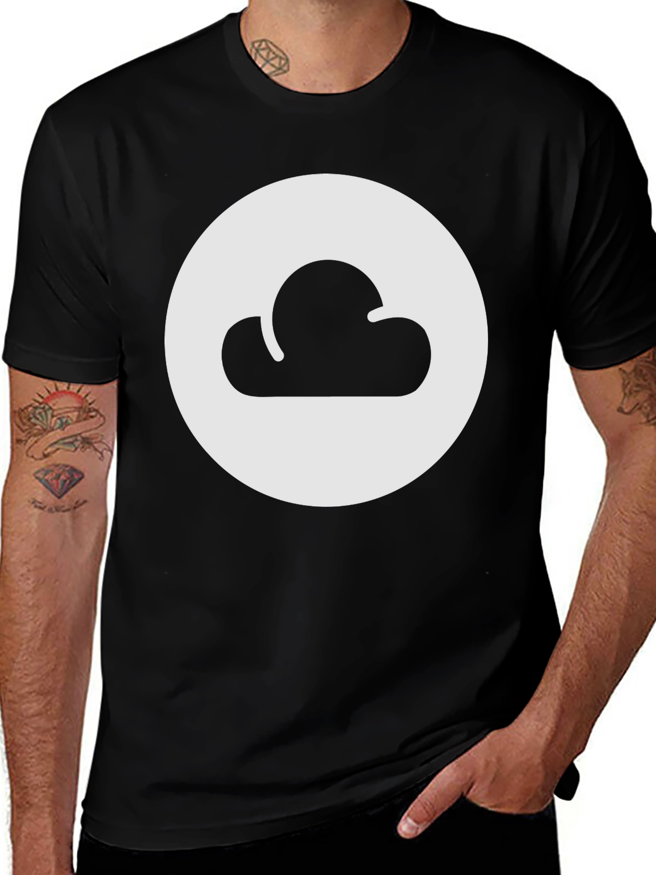 Cloud Graphic Tee - Black Cotton Casual Shirt