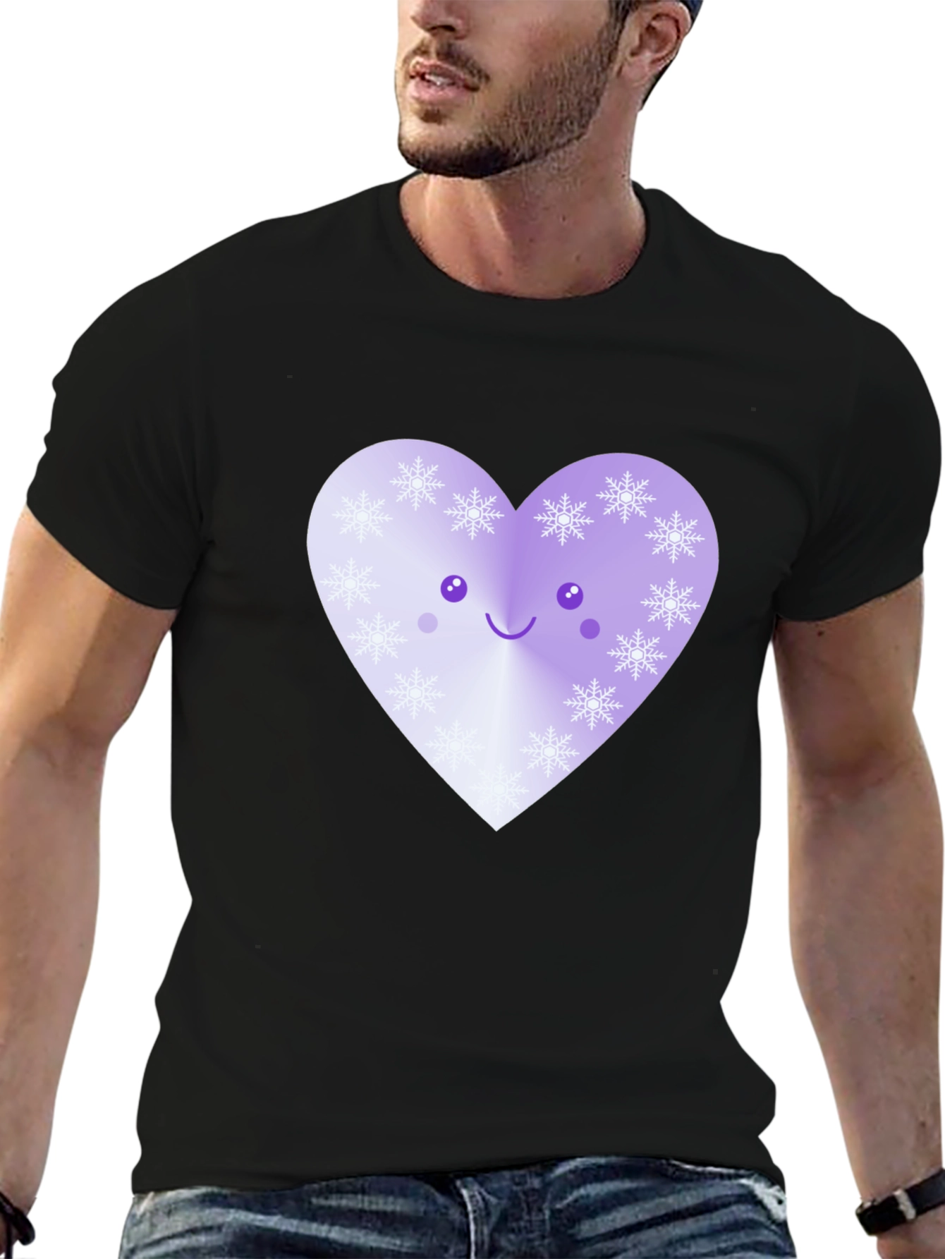 Cute Snowflake Heart T-Shirt - Black