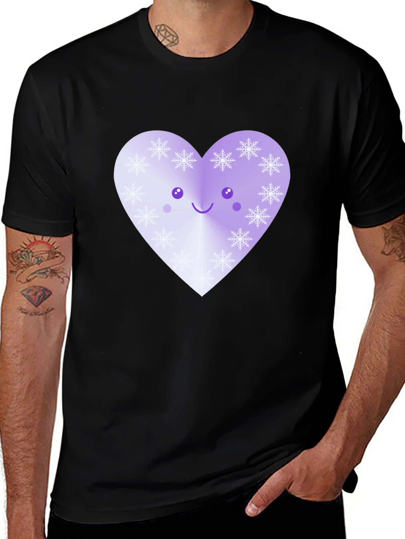 Cute Snowflake Heart T-Shirt - Black