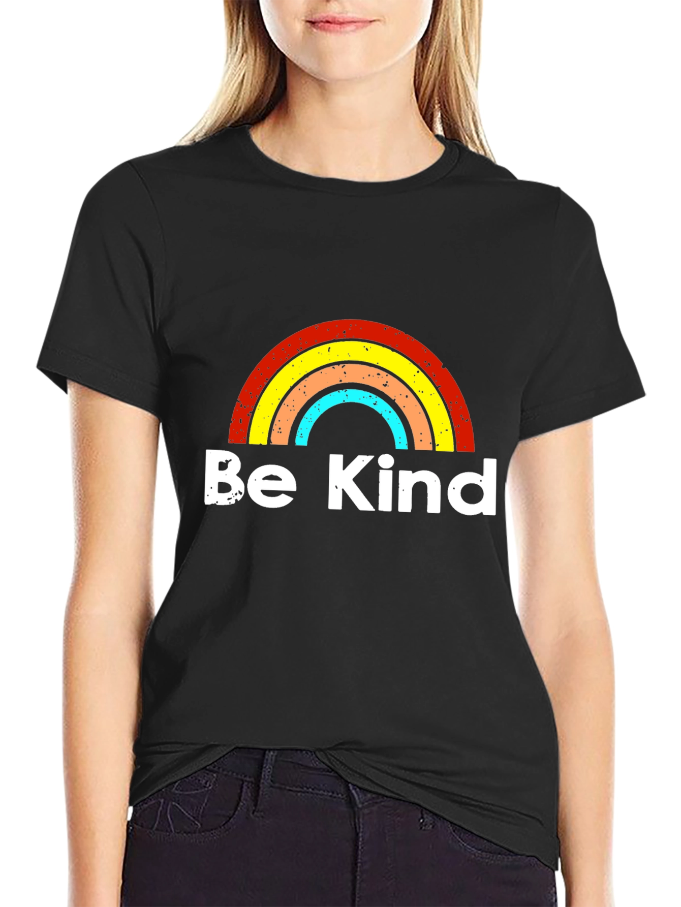 Be Kind Rainbow Graphic T-Shirt - Black