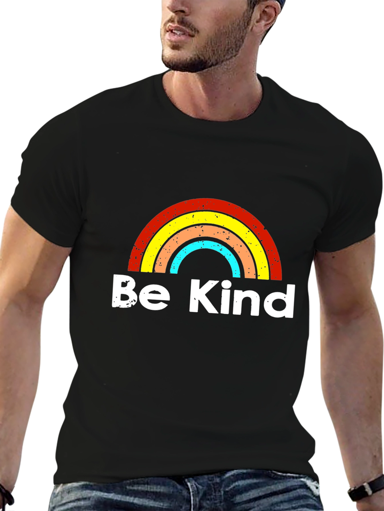 Be Kind Rainbow Graphic T-Shirt - Black