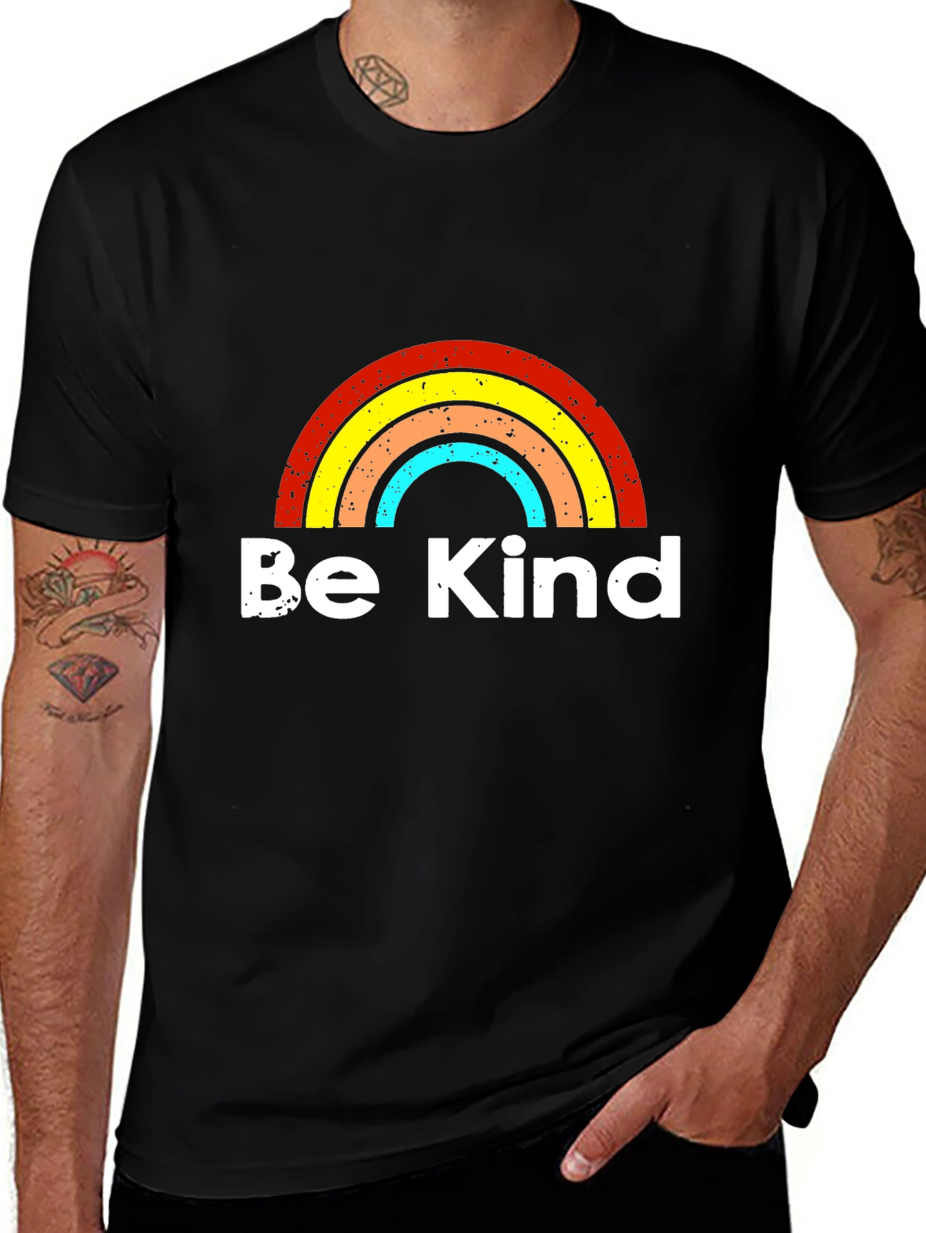 Be Kind Rainbow Graphic T-Shirt - Black