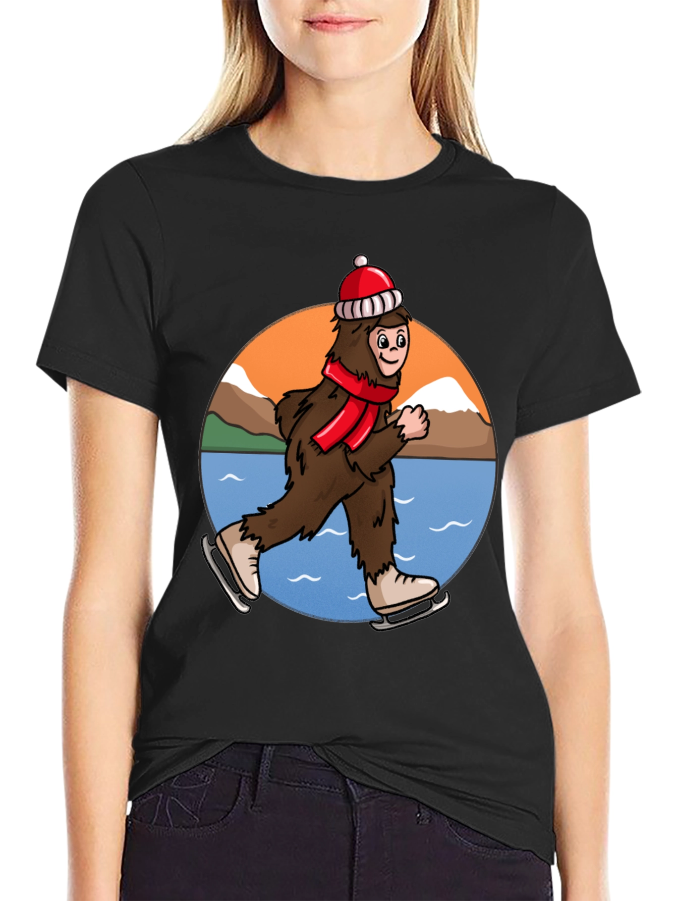 Sasquatch Ice Skating Holiday T-Shirt