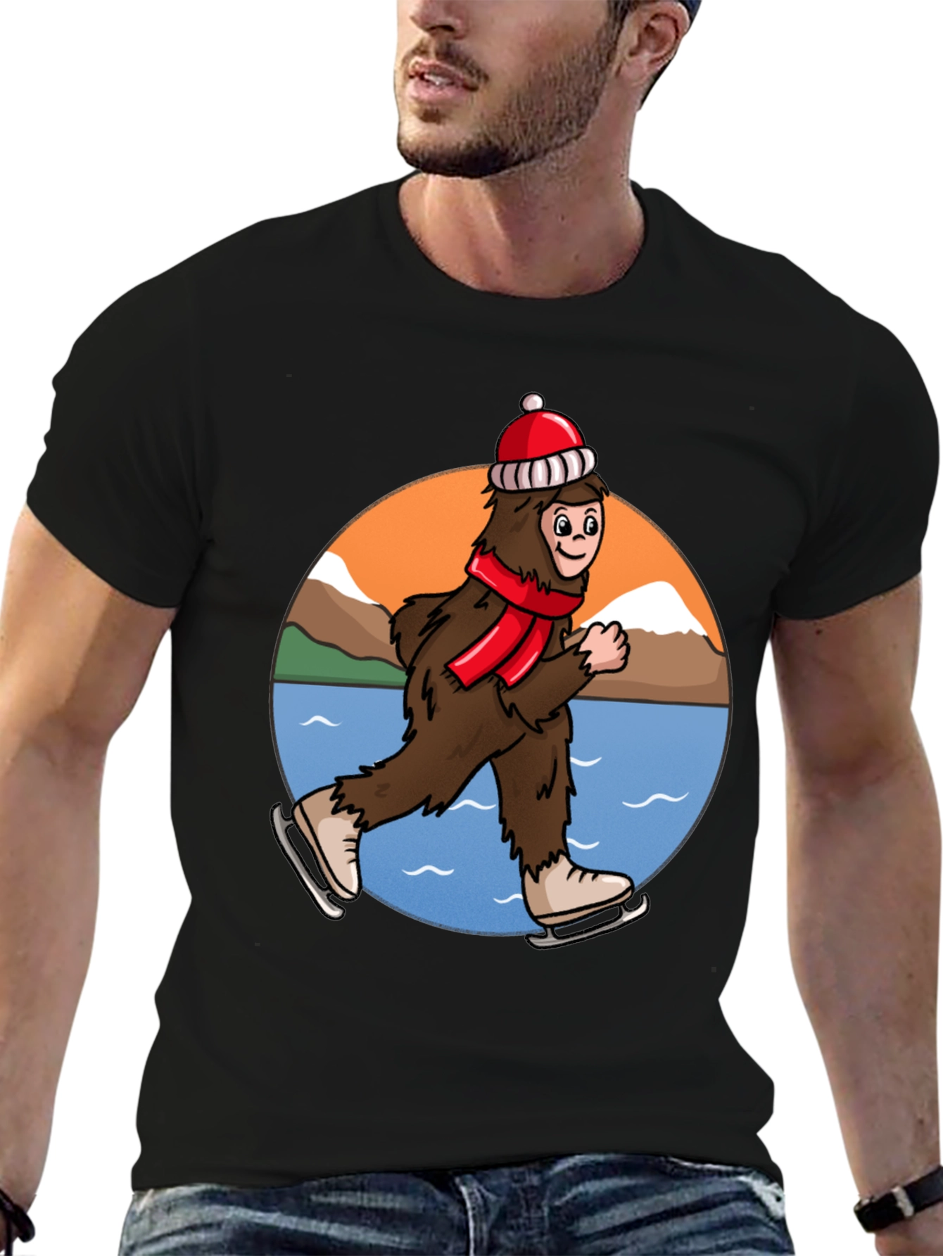 Sasquatch Ice Skating Holiday T-Shirt