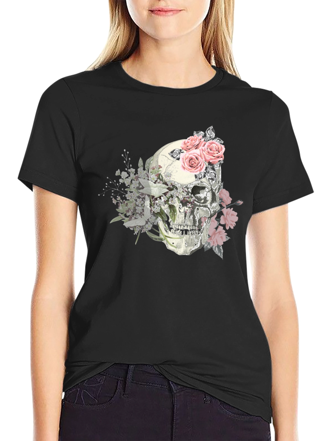 Floral Skull Graphic Tee - Stylish Mens T-Shirt