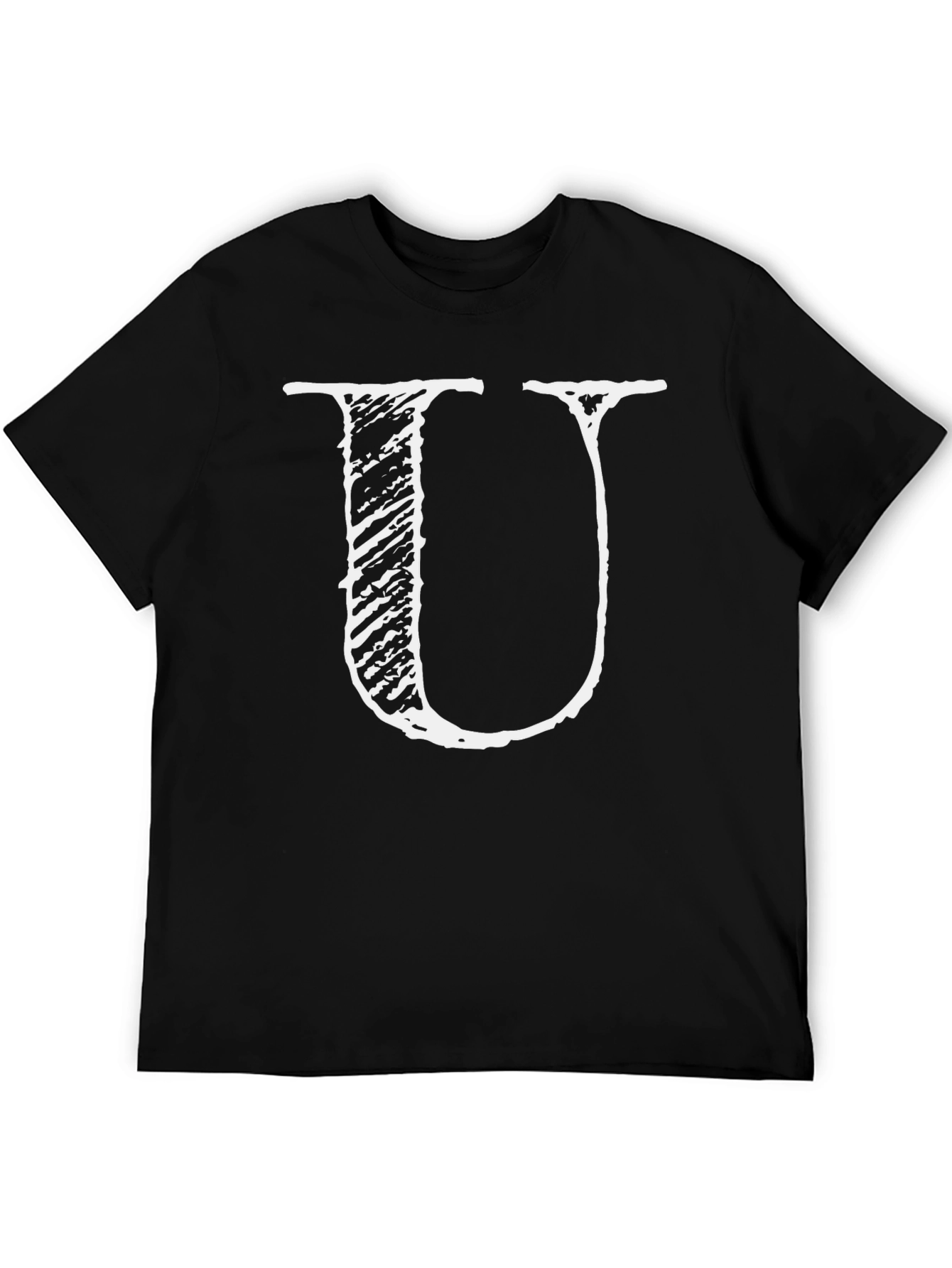 Distressed Letter U Graphic Tee - Black Cotton