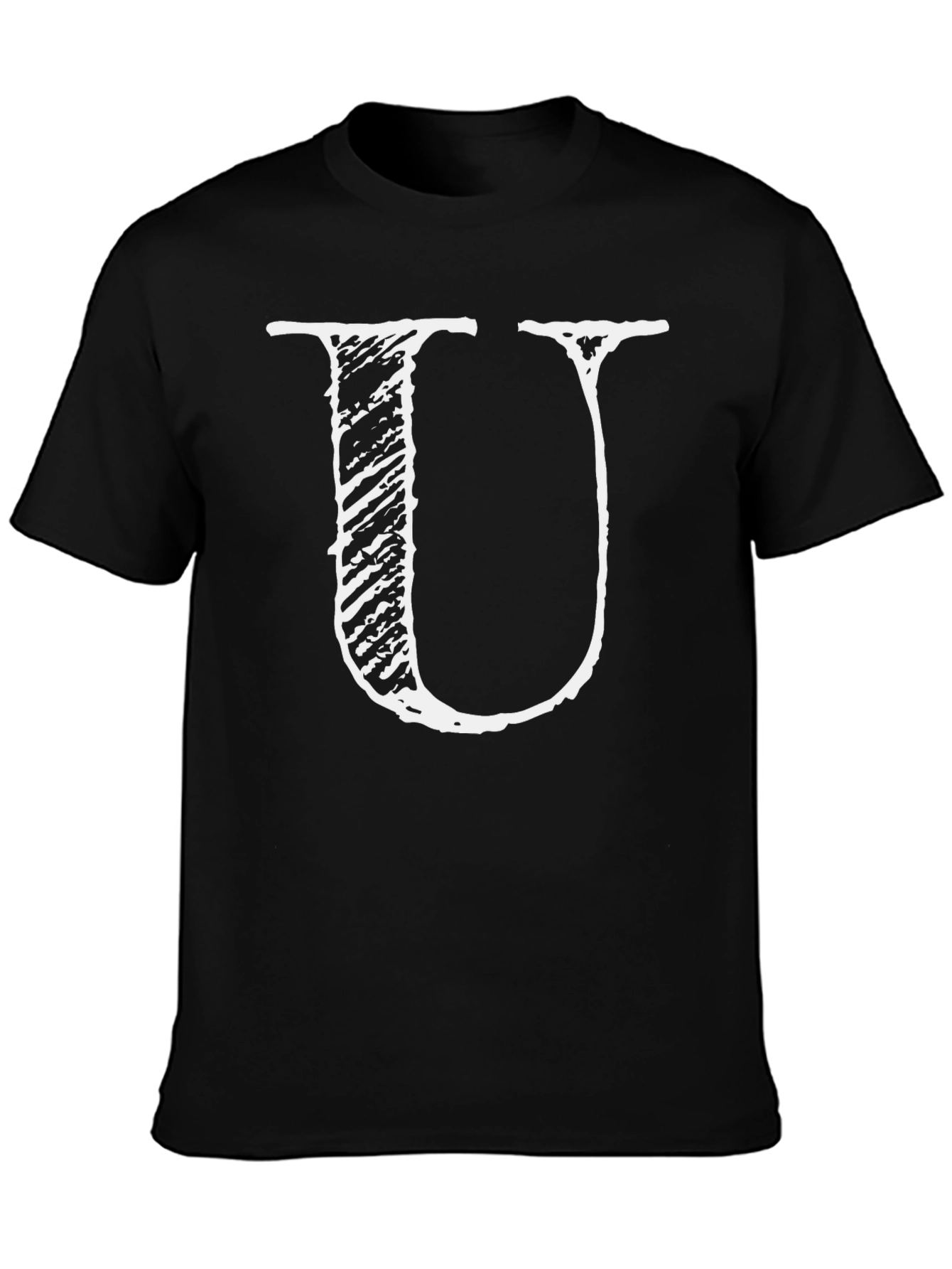 Distressed Letter U Graphic Tee - Black Cotton