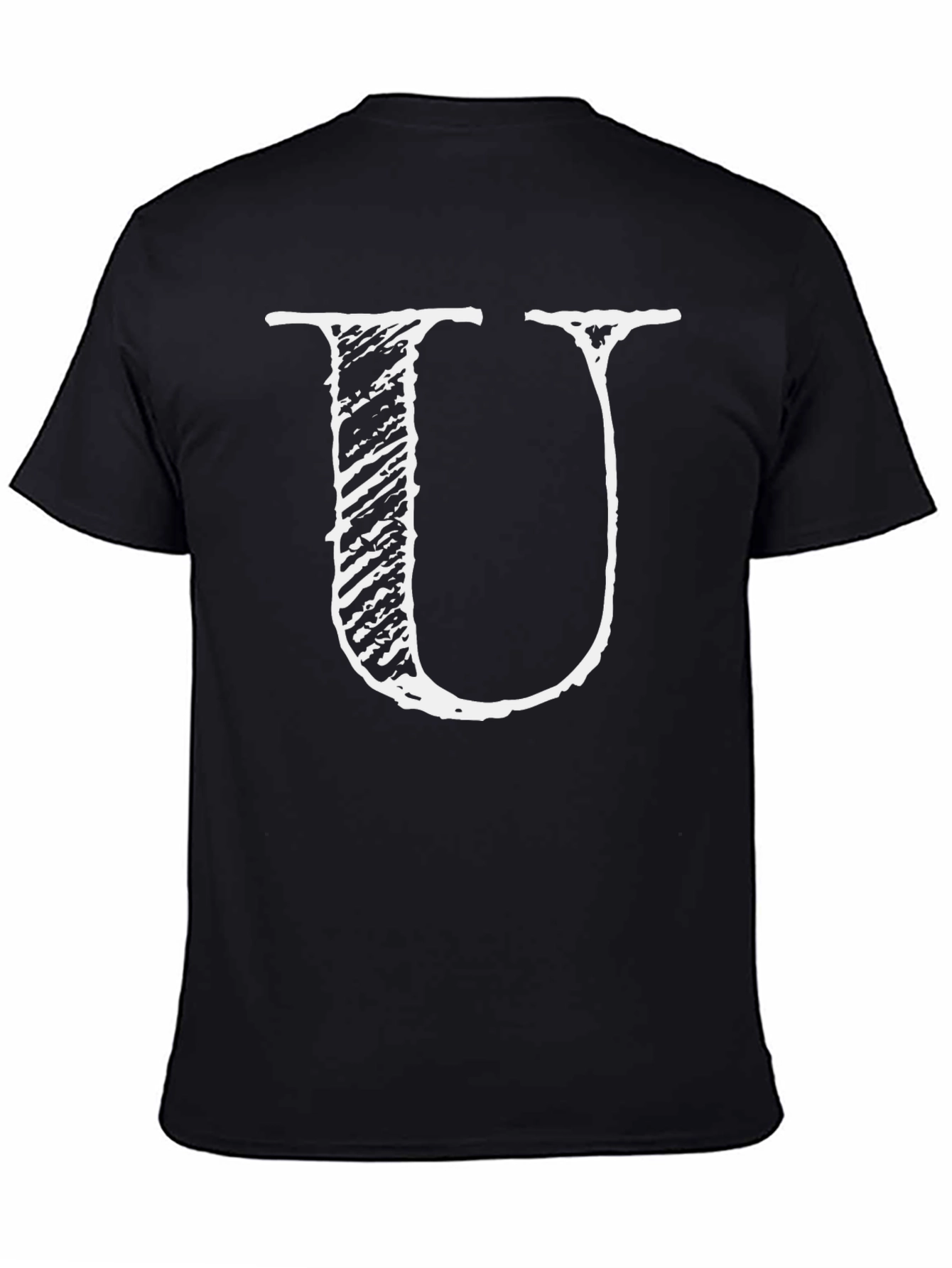 Distressed Letter U Graphic Tee - Black Cotton