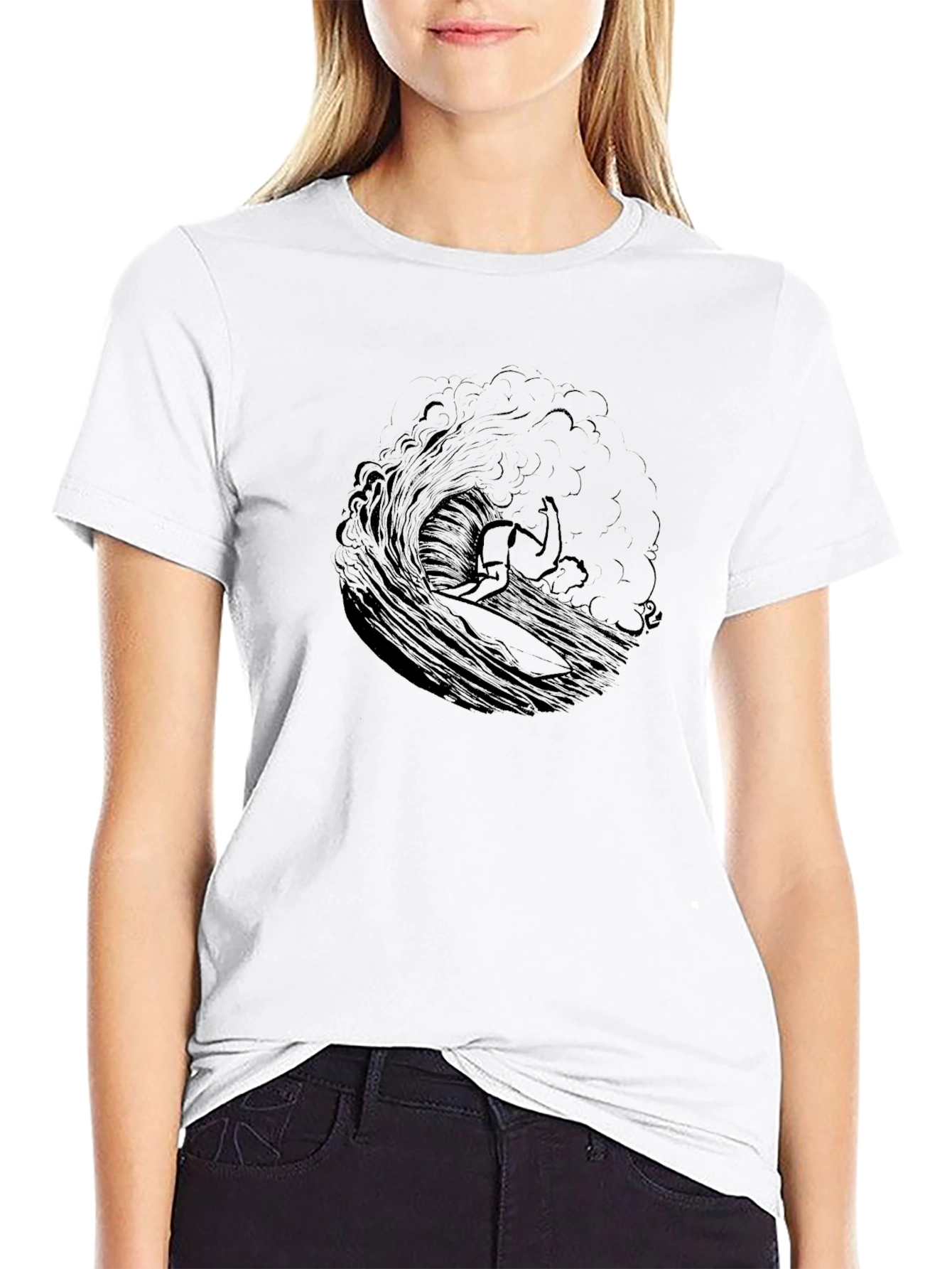 Surfing Wave Graphic Tee - Black
